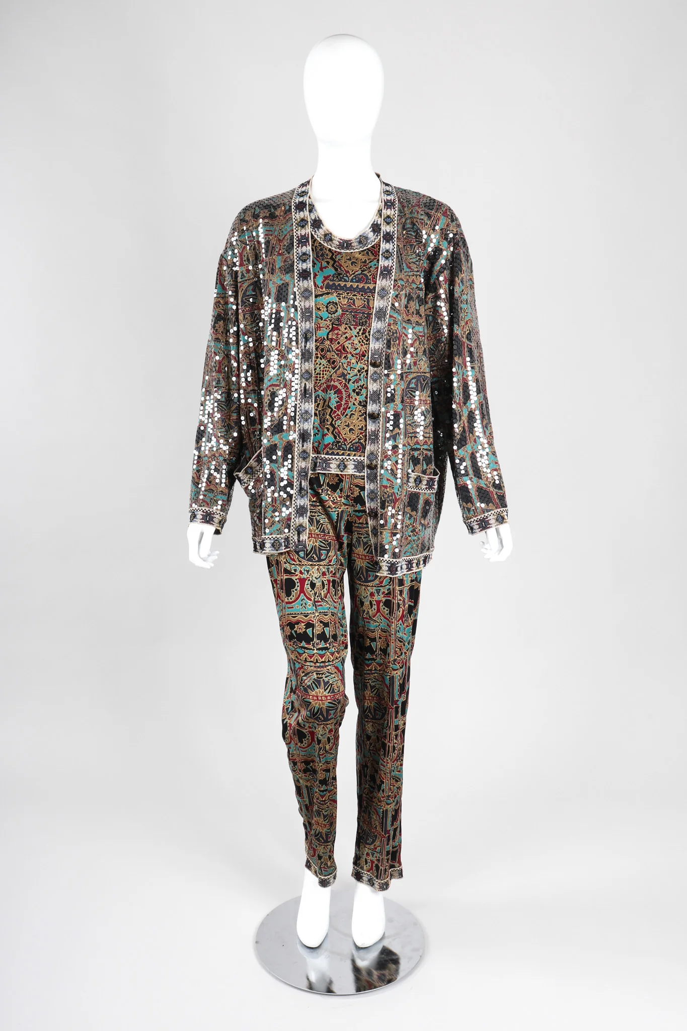 Moroccan Print Sequin Silk Leisure Set - Image 3