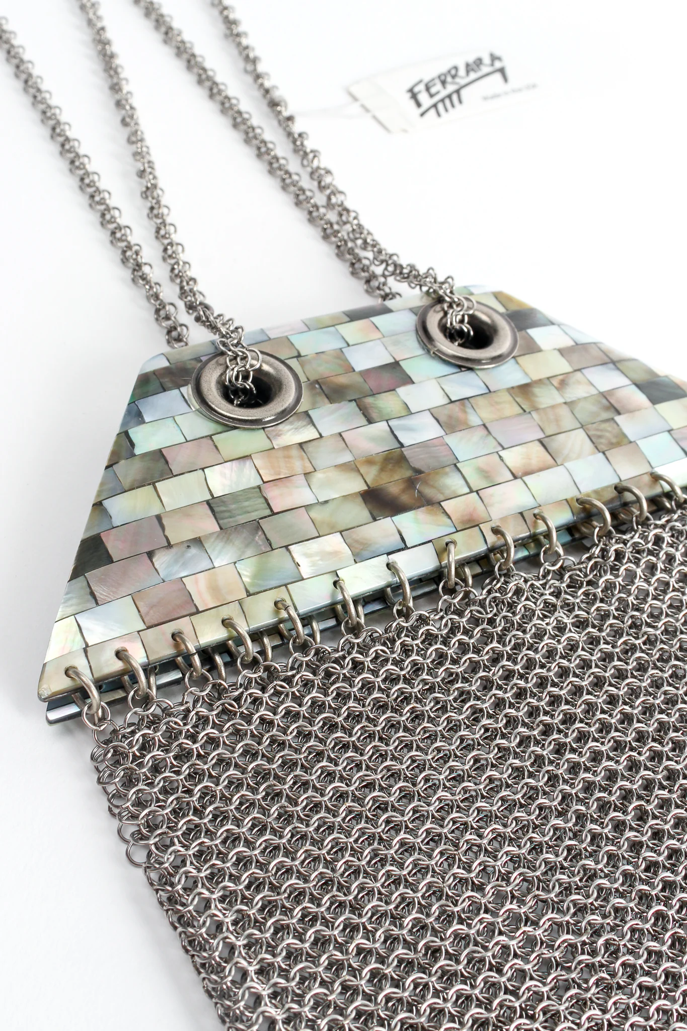 Mother-of-Pearl Pewter Mesh Bag - Image 3