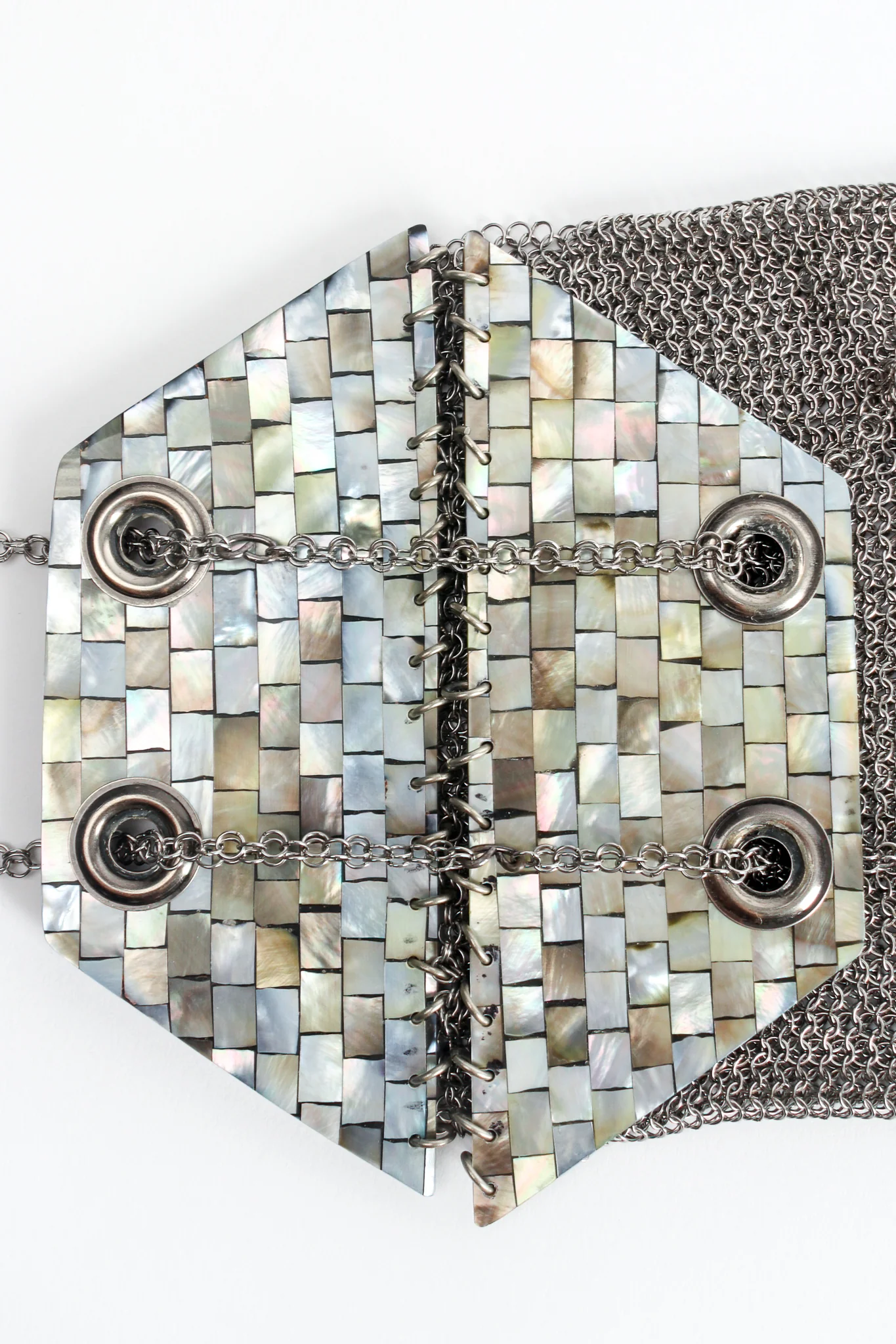 Mother-of-Pearl Pewter Mesh Bag - Image 7