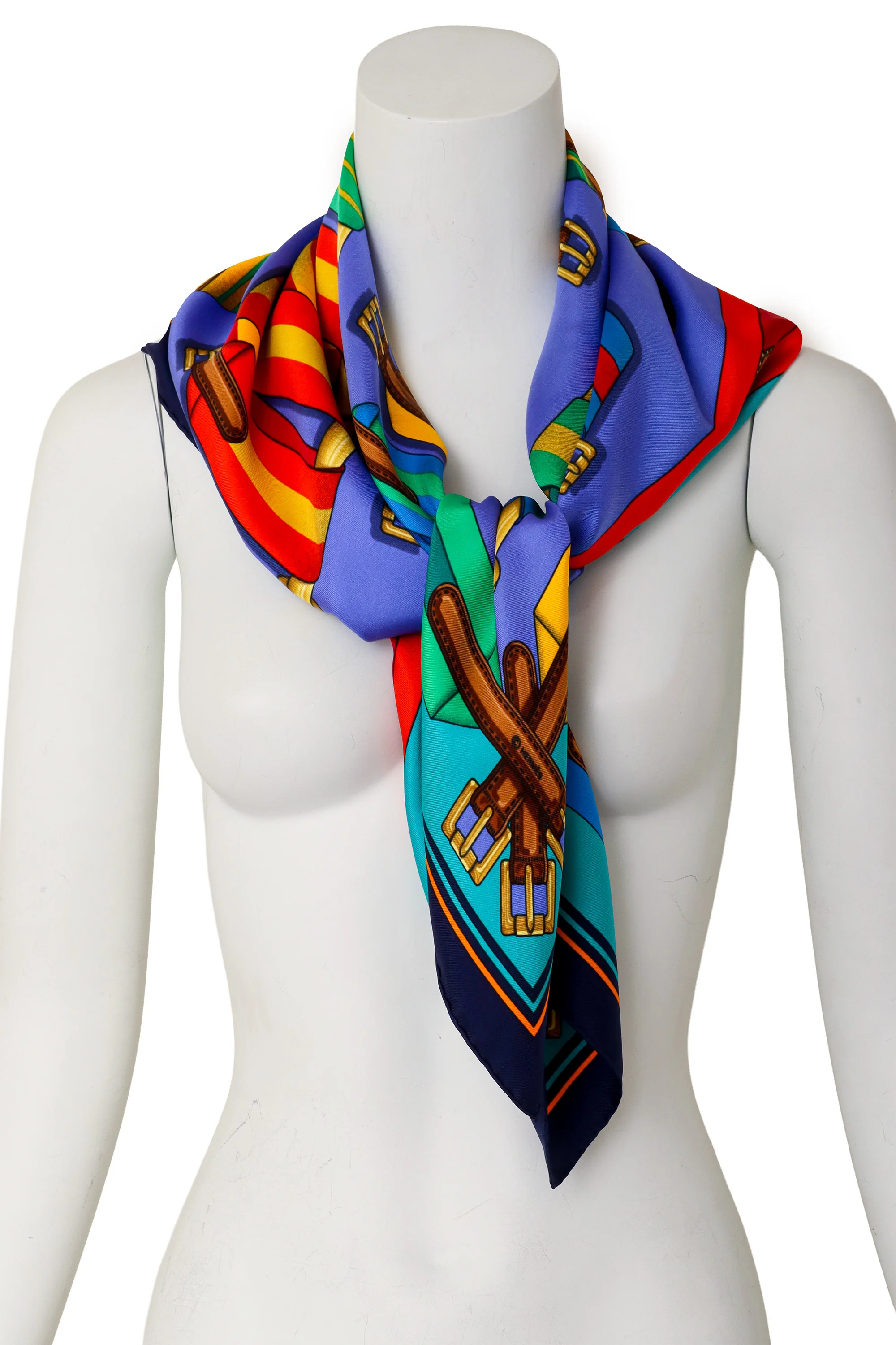 Multi-Color Belt Print Silk Scarf - Image 2
