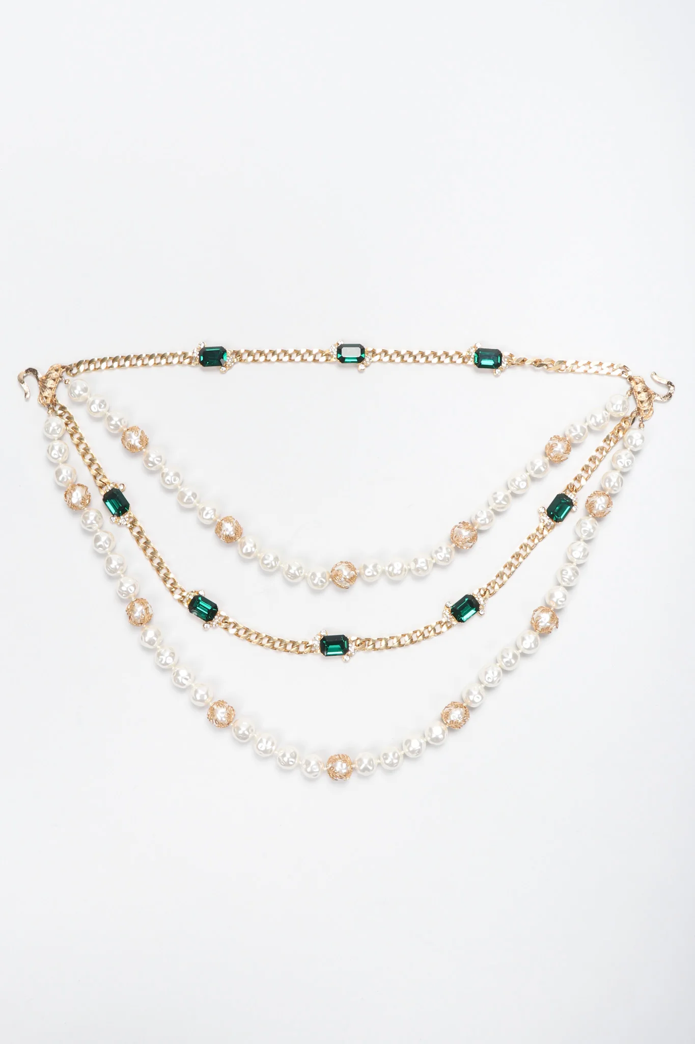Multi-Strand Emerald Pearl Chain Necklace - Image 5