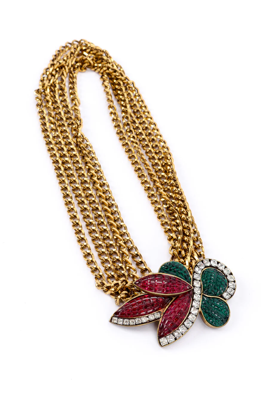 Multistrand Gripoix Leaf Pendant Necklace