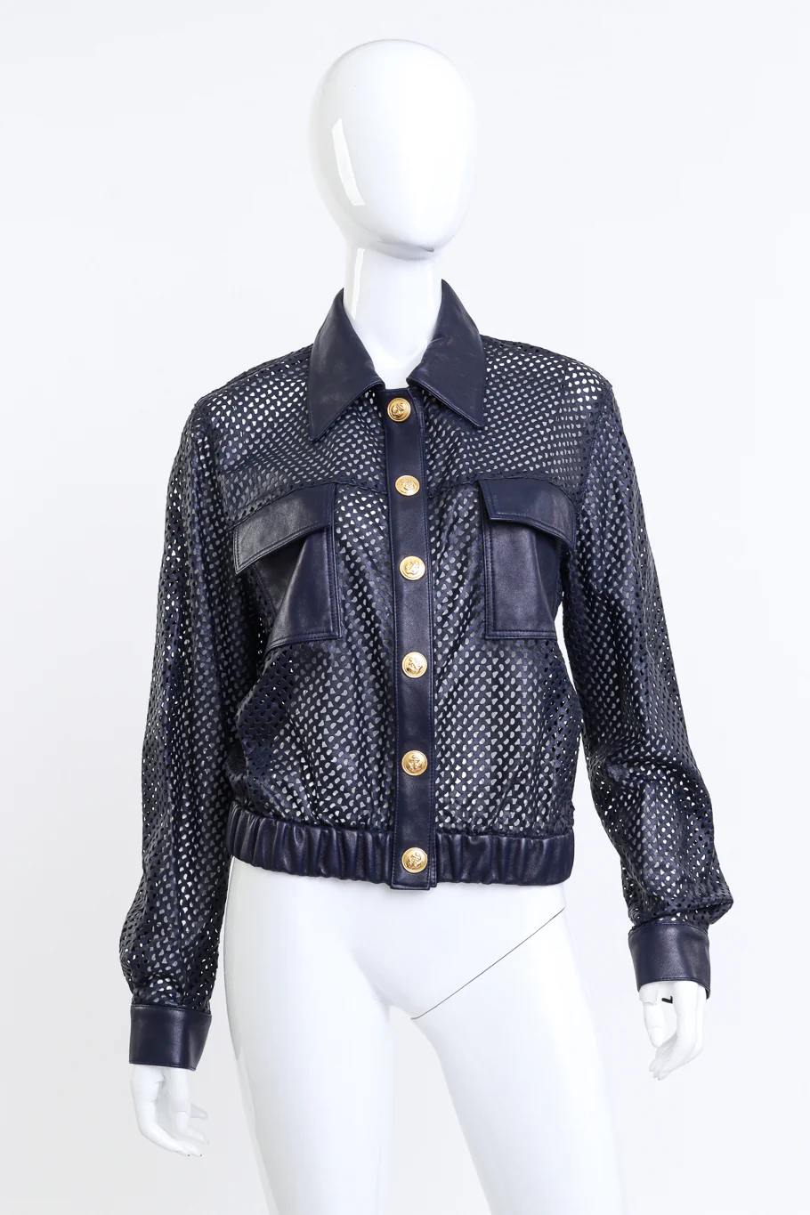 Navy Perforated Leather Jacket