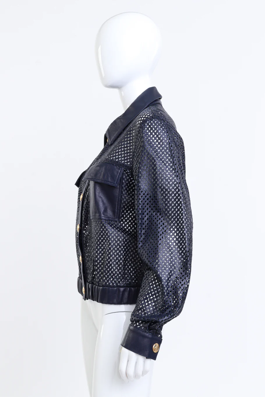 Navy Perforated Leather Jacket - Image 2