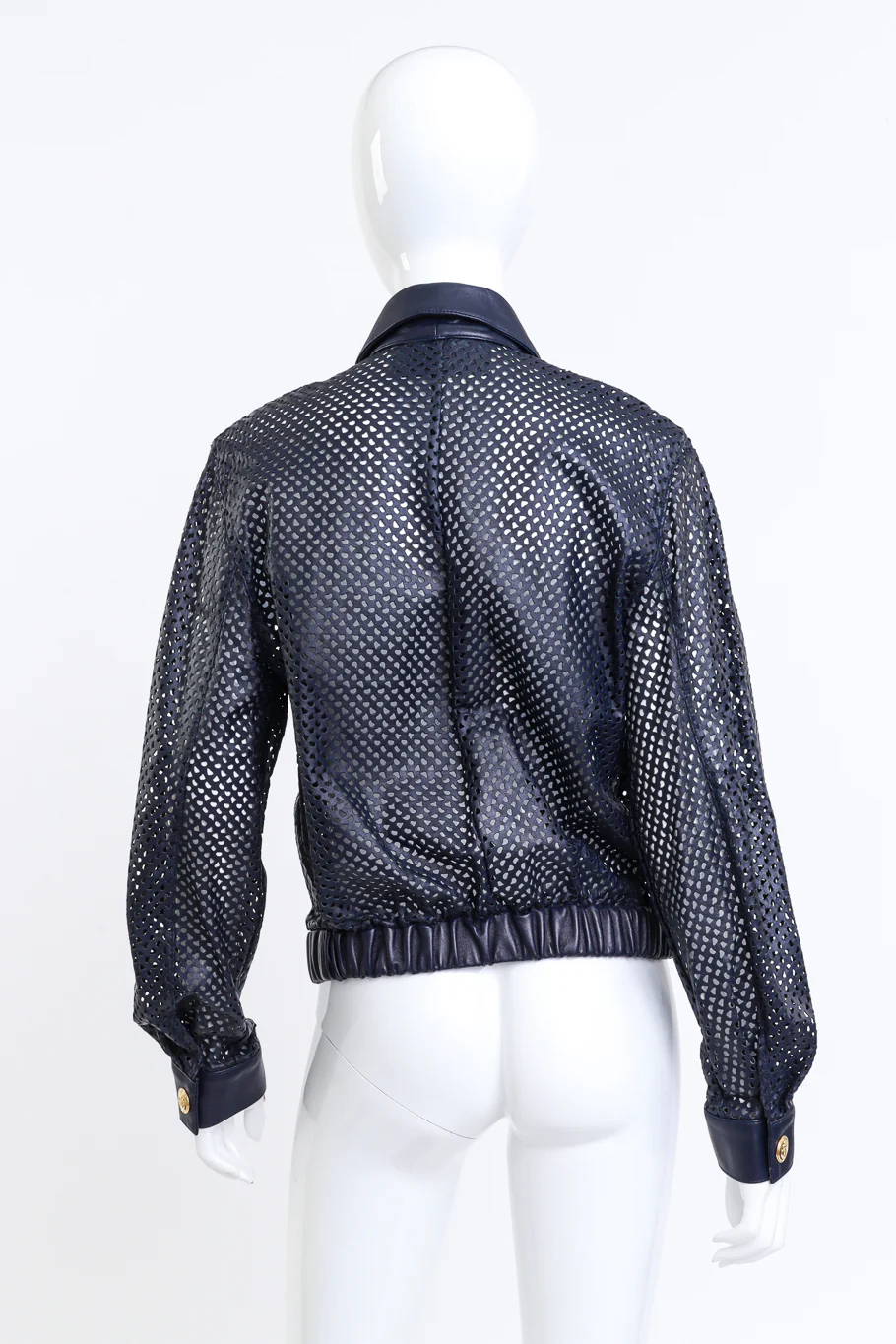 Navy Perforated Leather Jacket - Image 3