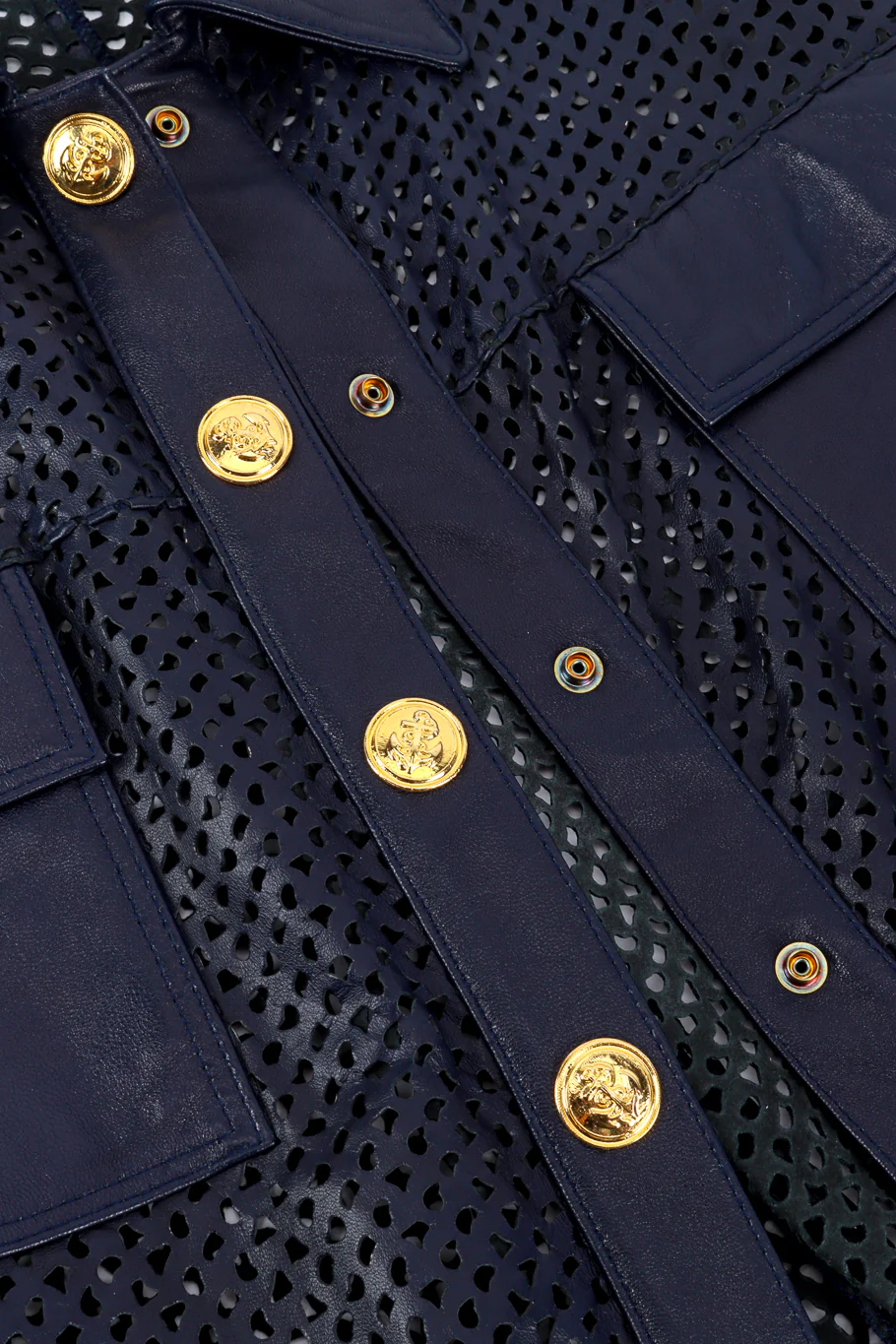 Navy Perforated Leather Jacket - Image 6
