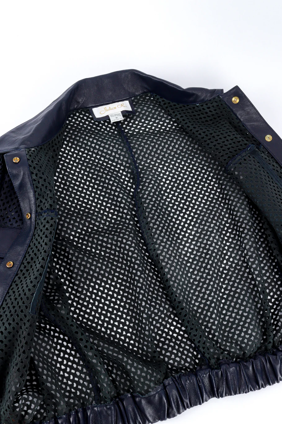 Navy Perforated Leather Jacket - Image 7