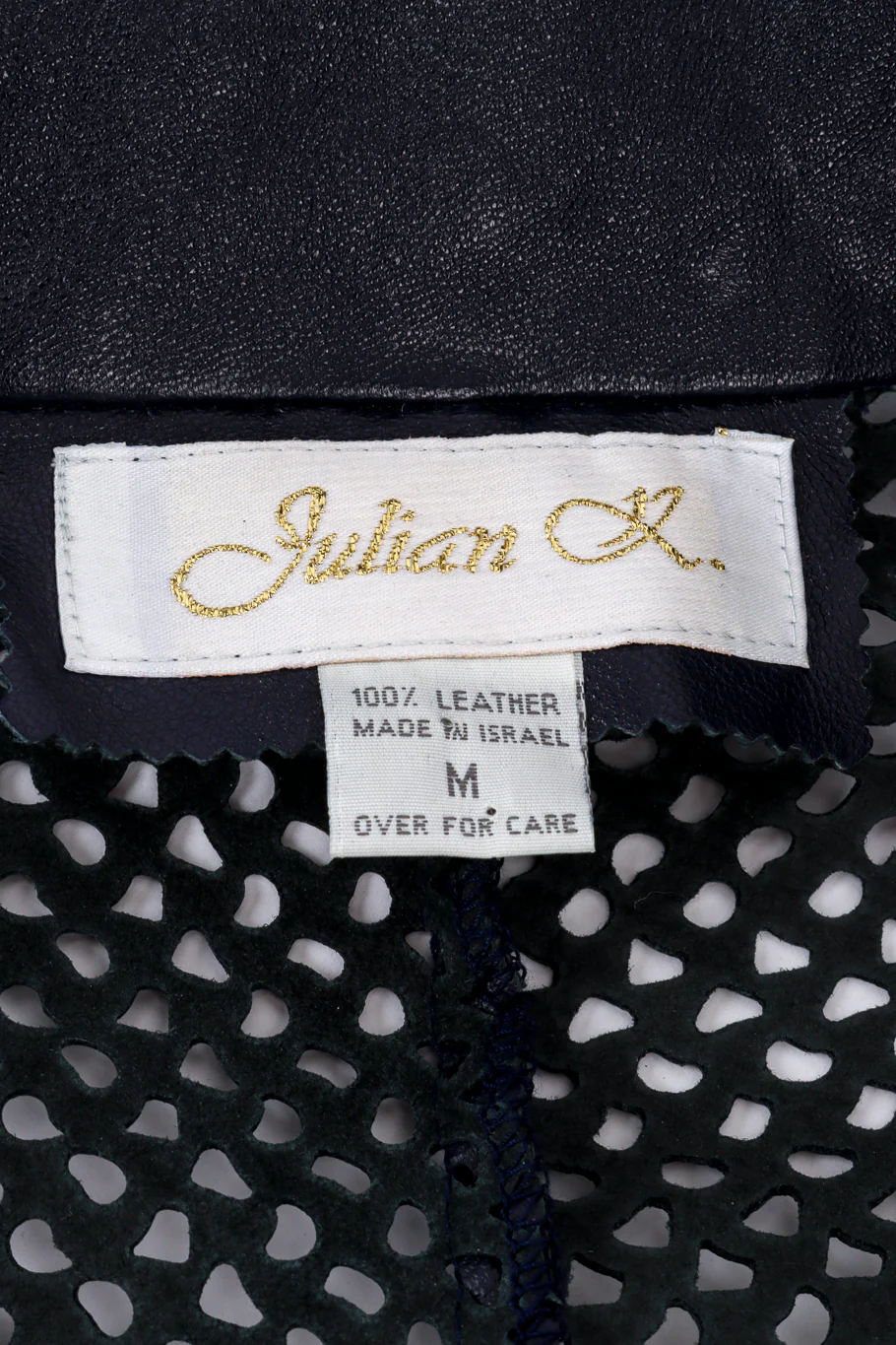 Navy Perforated Leather Jacket - Image 8