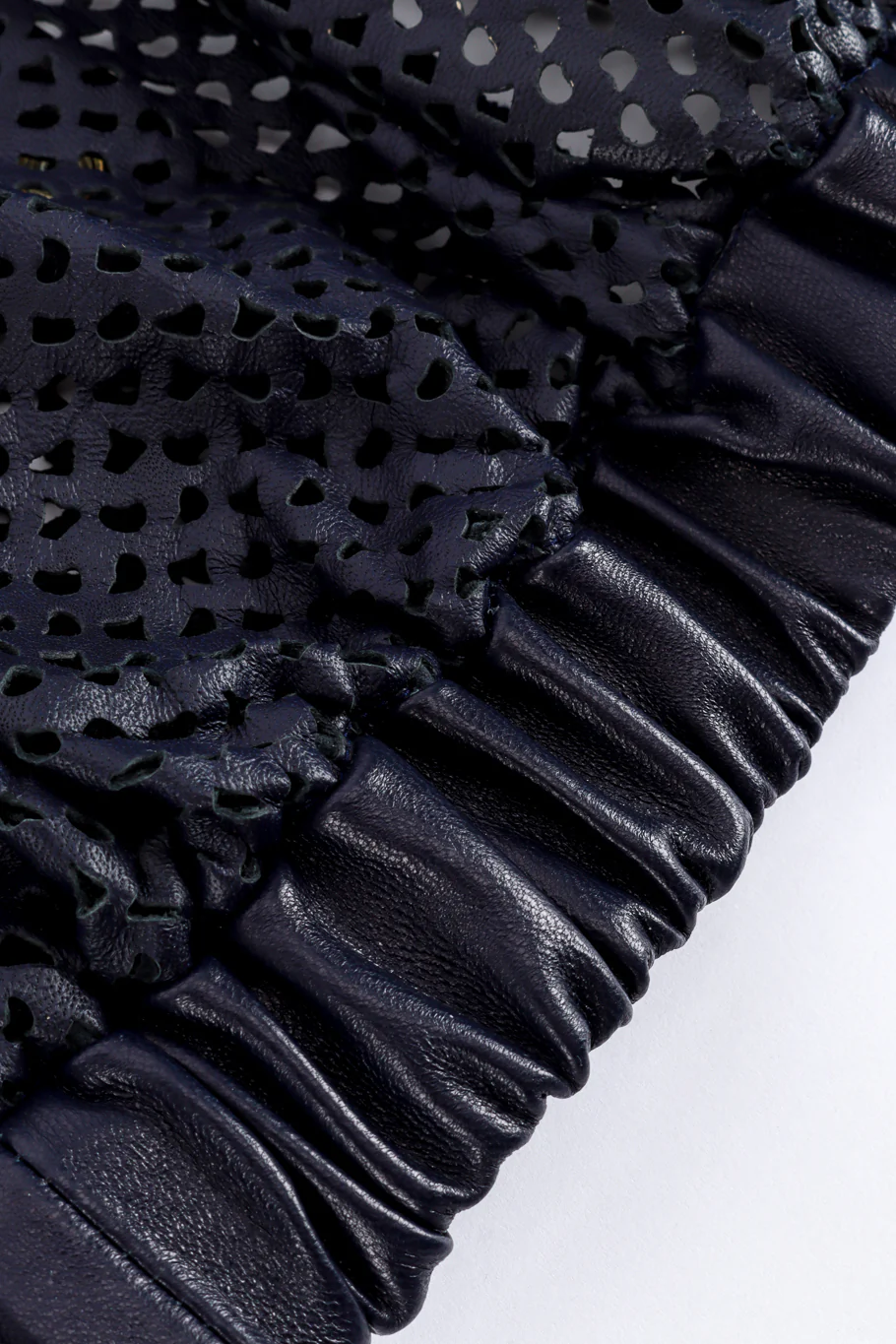 Navy Perforated Leather Jacket - Image 9