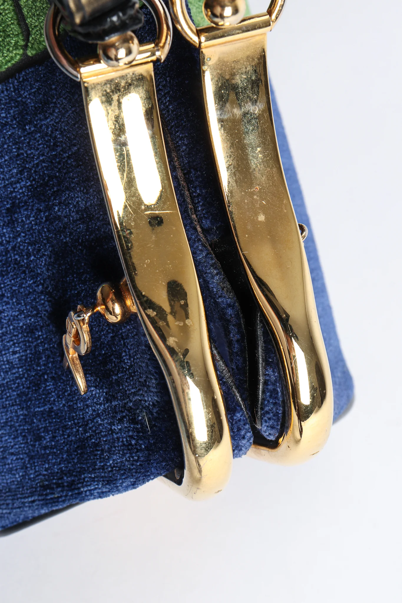 Navy Stripe Velvet Frame Handbag - Image 14