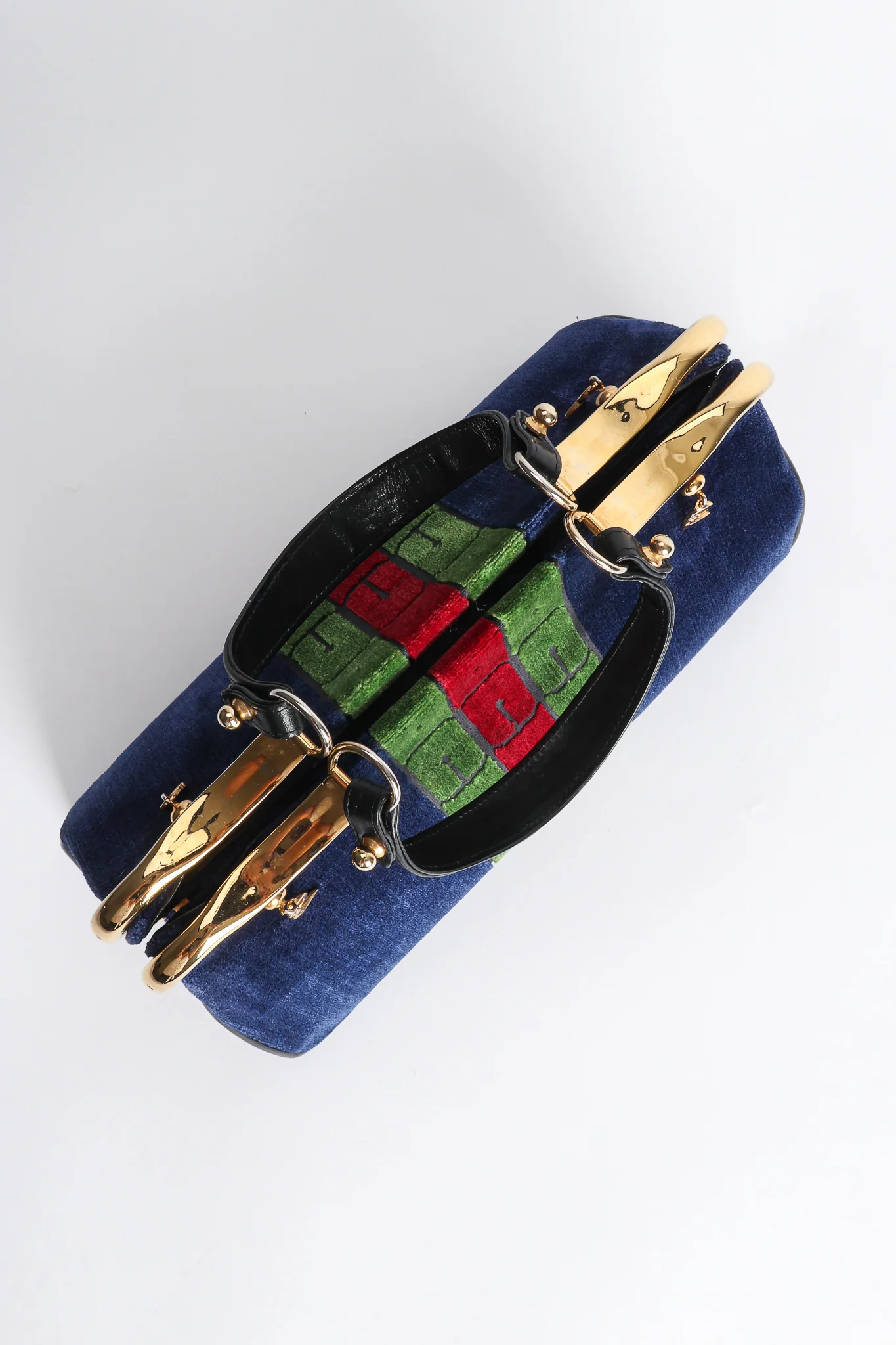 Navy Stripe Velvet Frame Handbag - Image 9