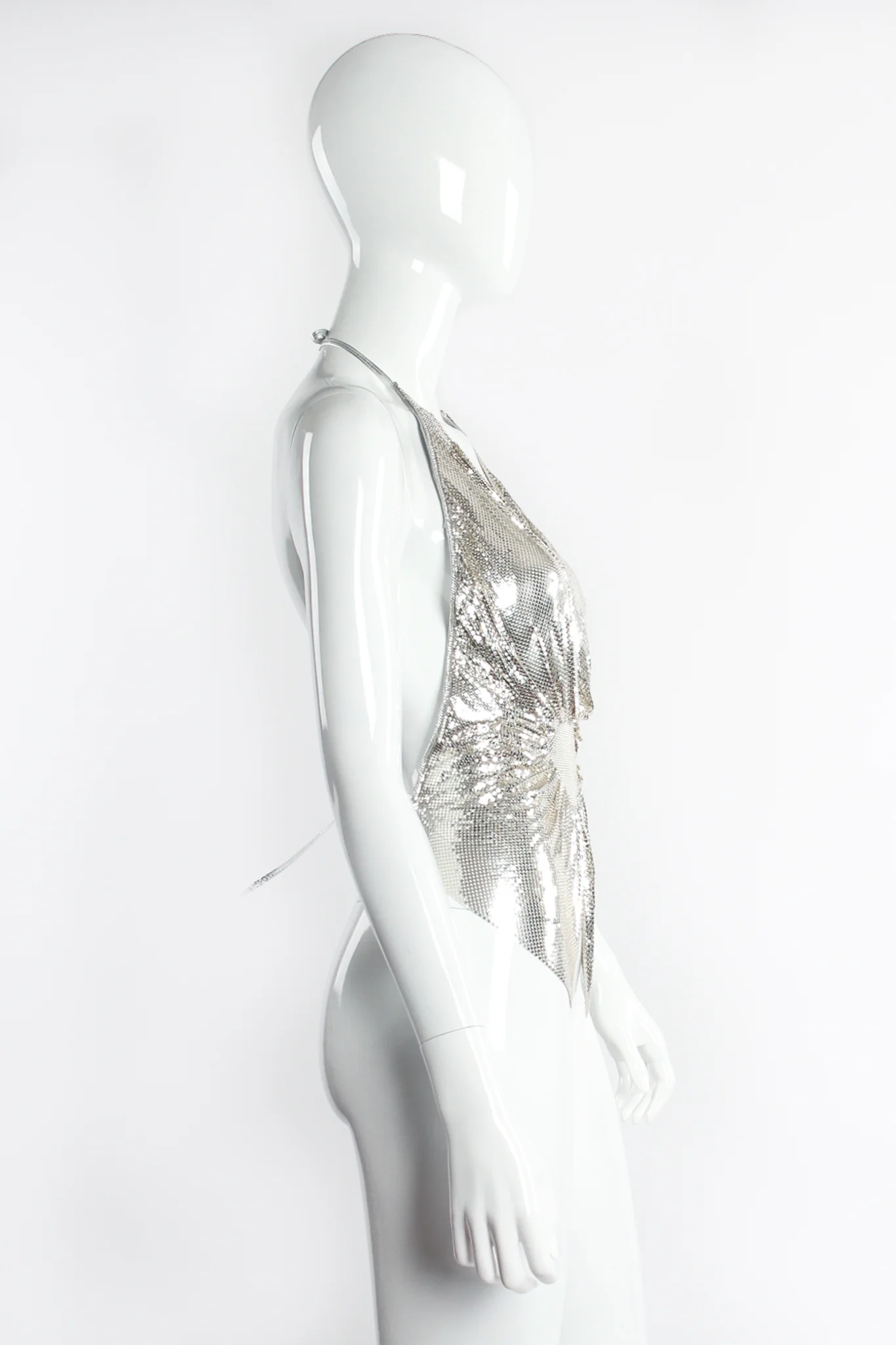 Old Hollywood Gathered Silver Metal Mesh Halter - Image 5