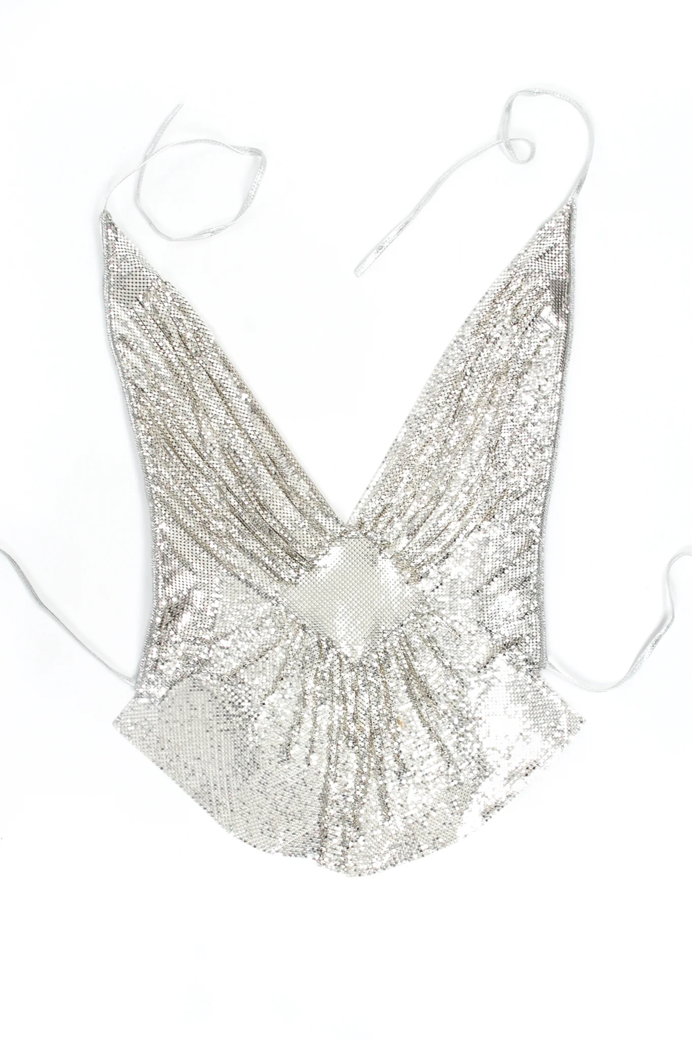 Old Hollywood Gathered Silver Metal Mesh Halter - Image 6