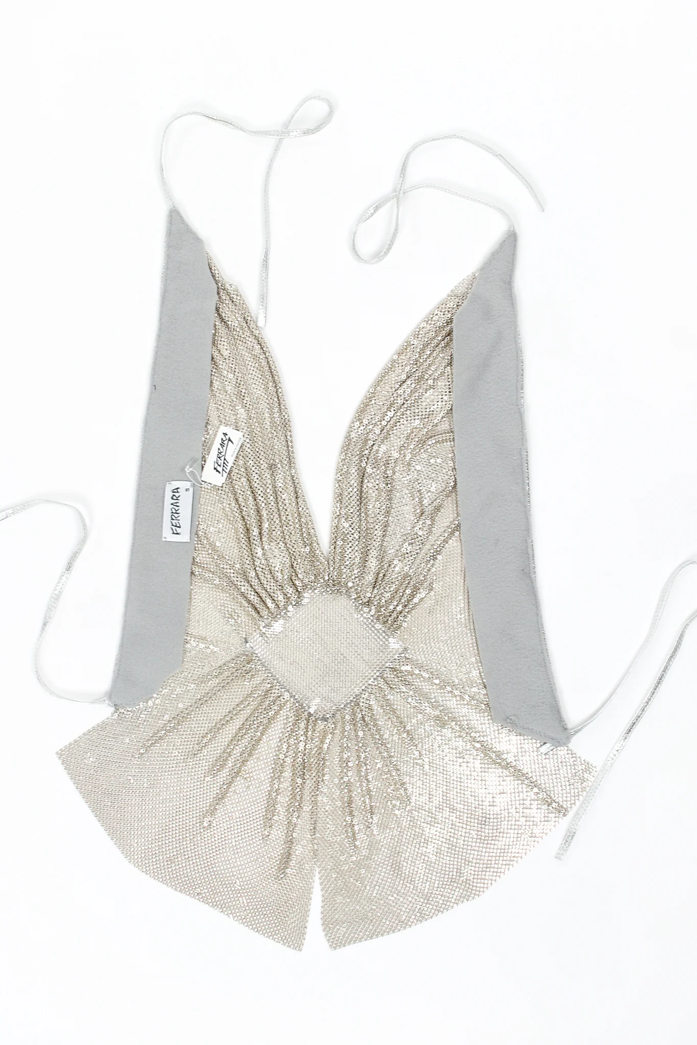 Old Hollywood Gathered Silver Metal Mesh Halter - Image 8