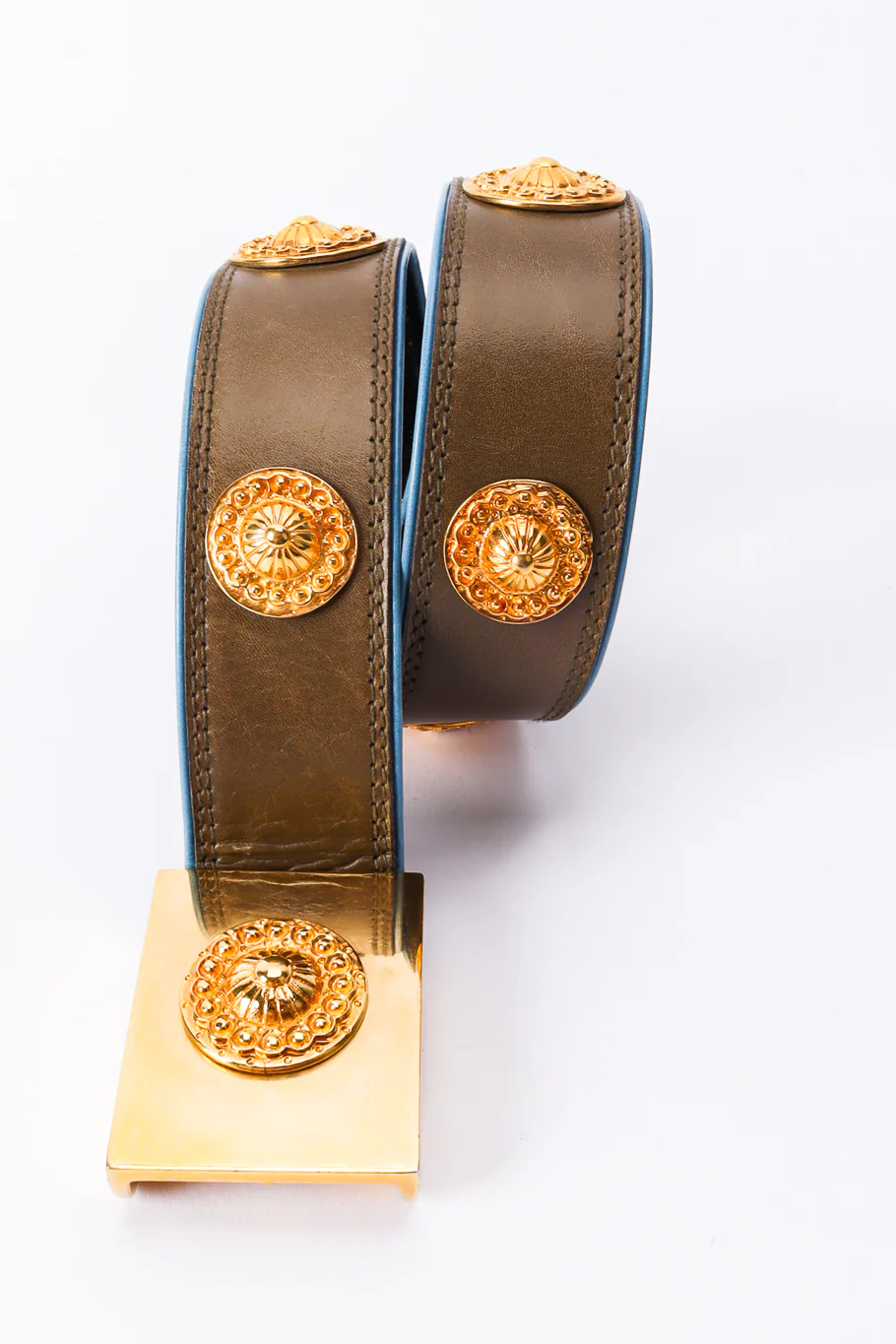 Olive Leather Medallion Stud Belt - Image 5