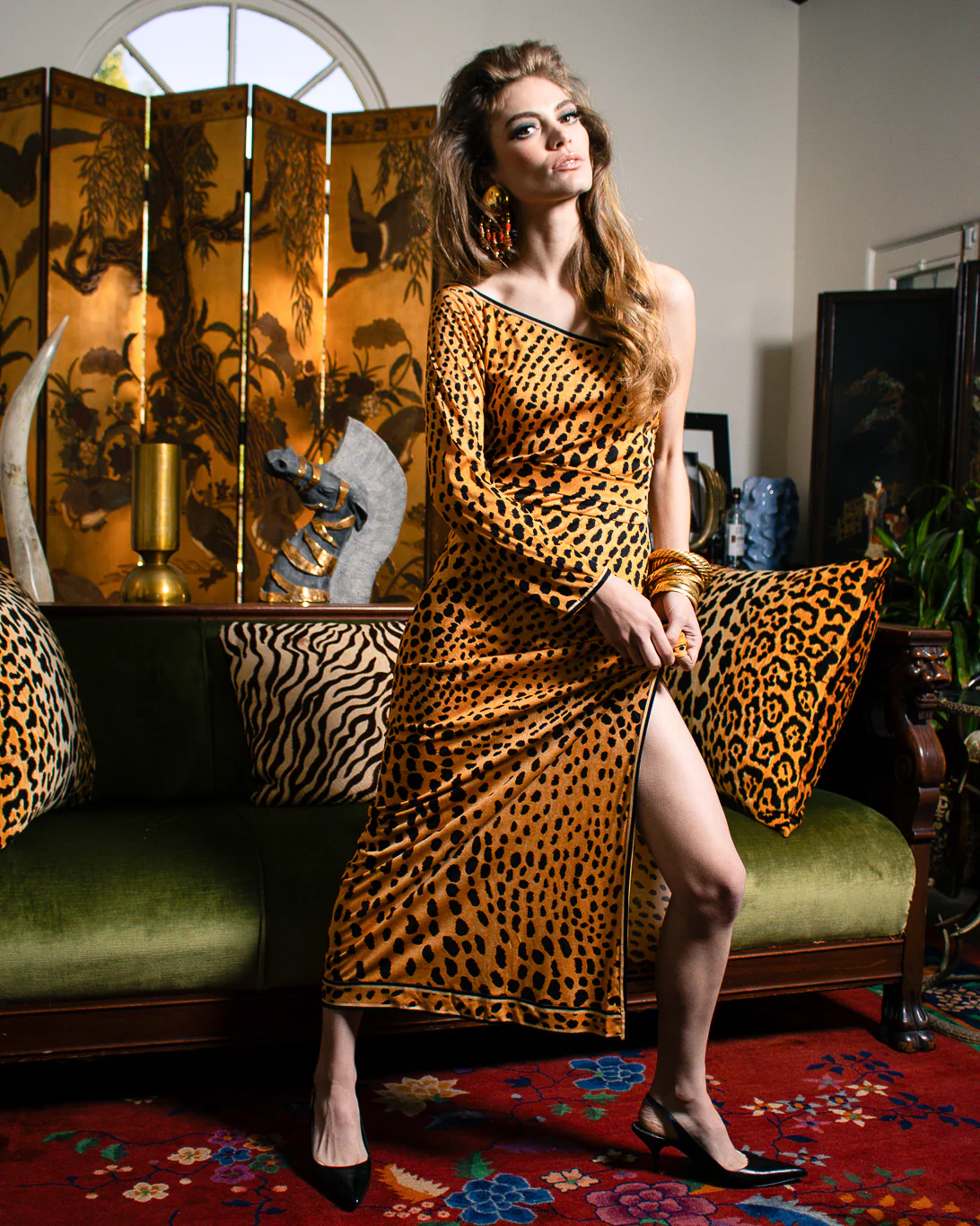 One Shoulder Cheetah Print Dress & Sash - Image 2