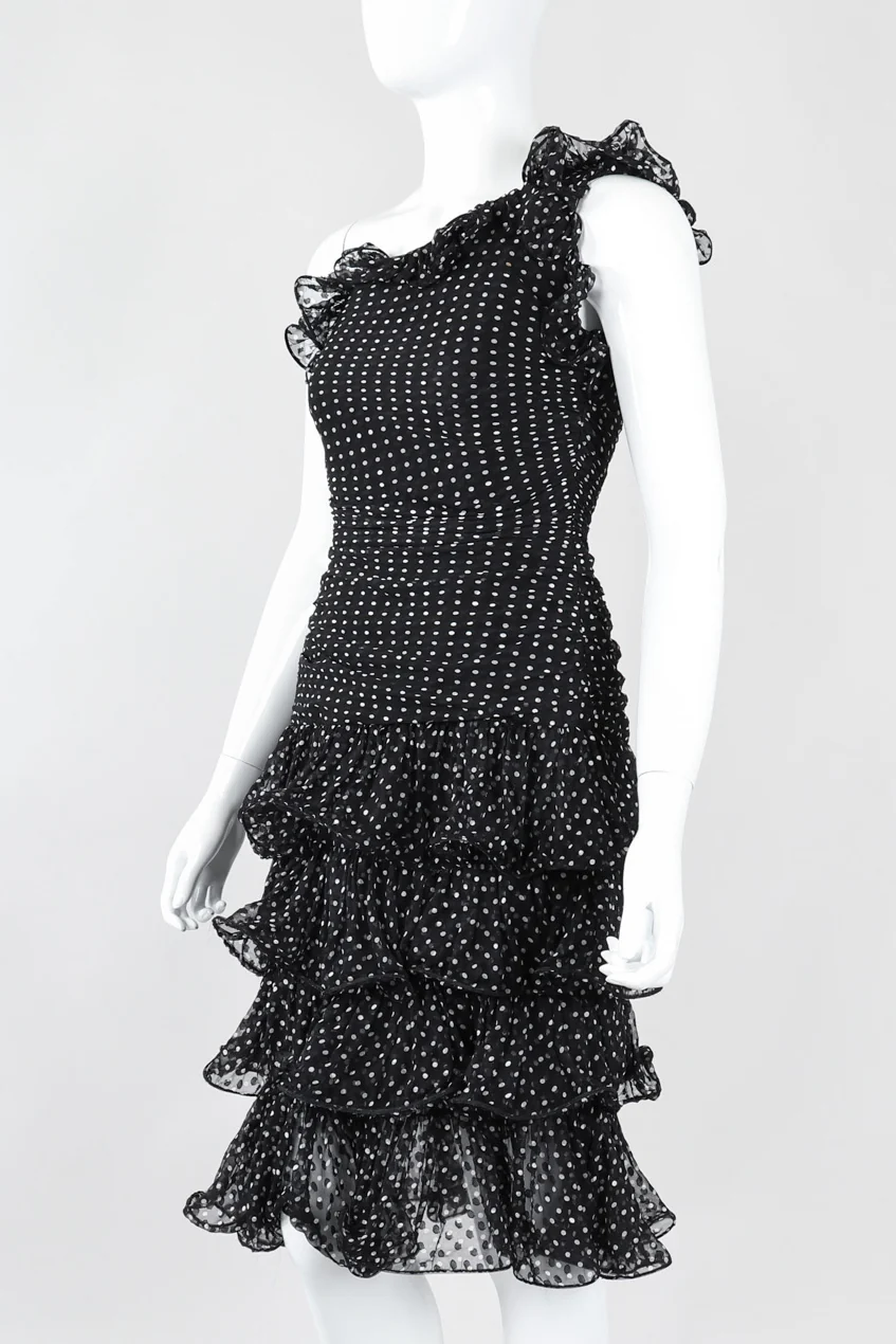 One-Shoulder Dotted Ruffle Dress