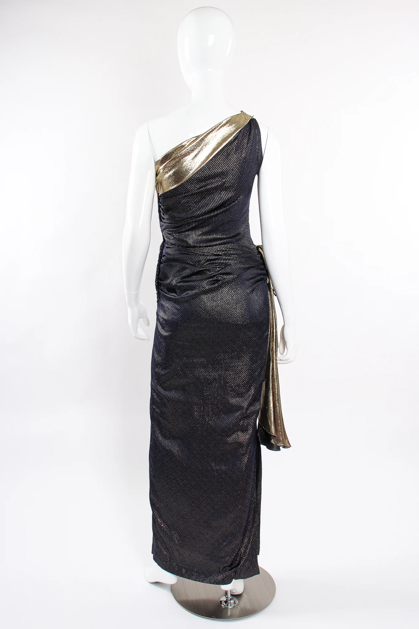 One Shoulder Metallic Dot Sheath Gown - Image 8