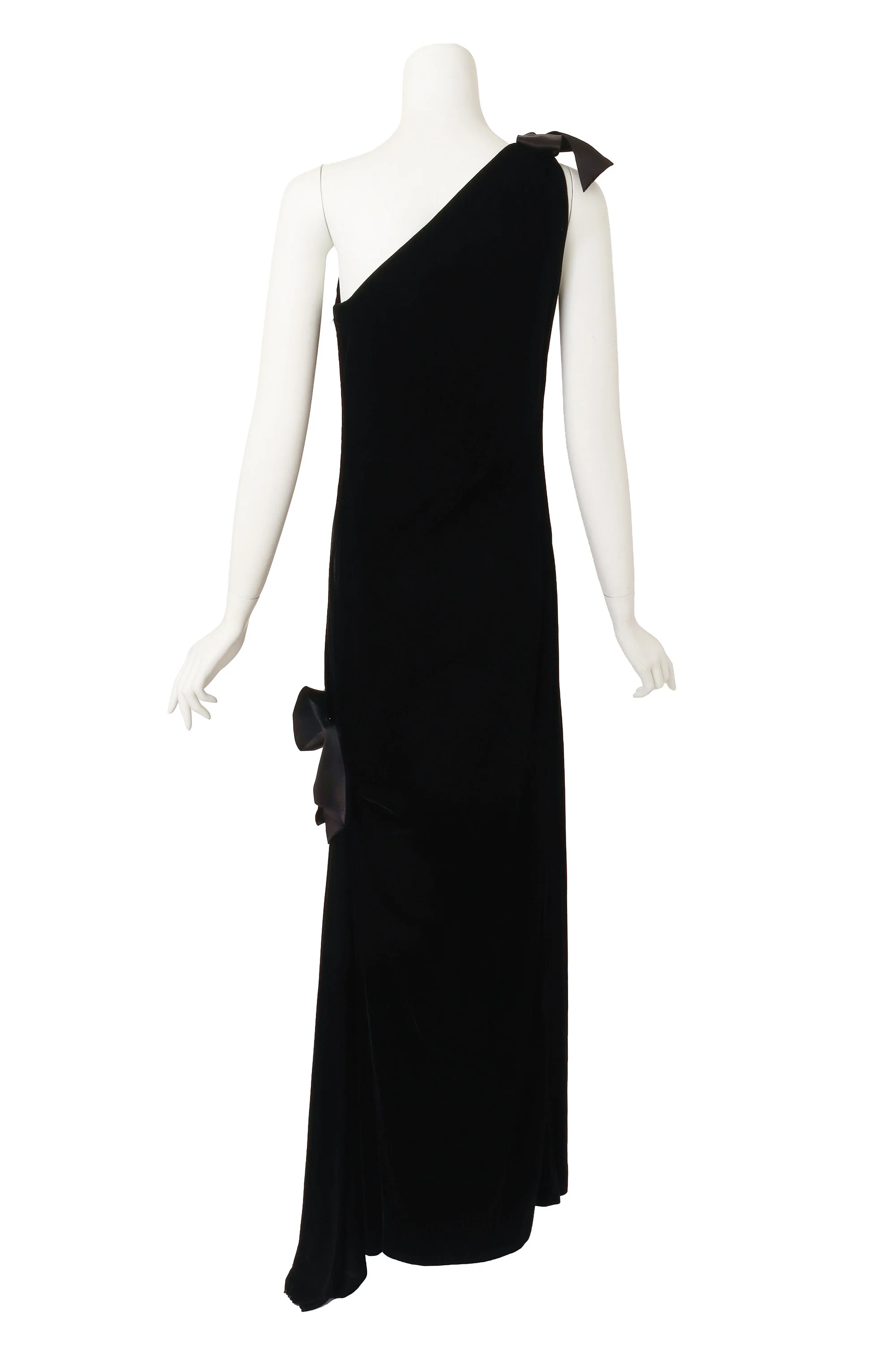 One-Shoulder Velvet Bow Dress - Image 4