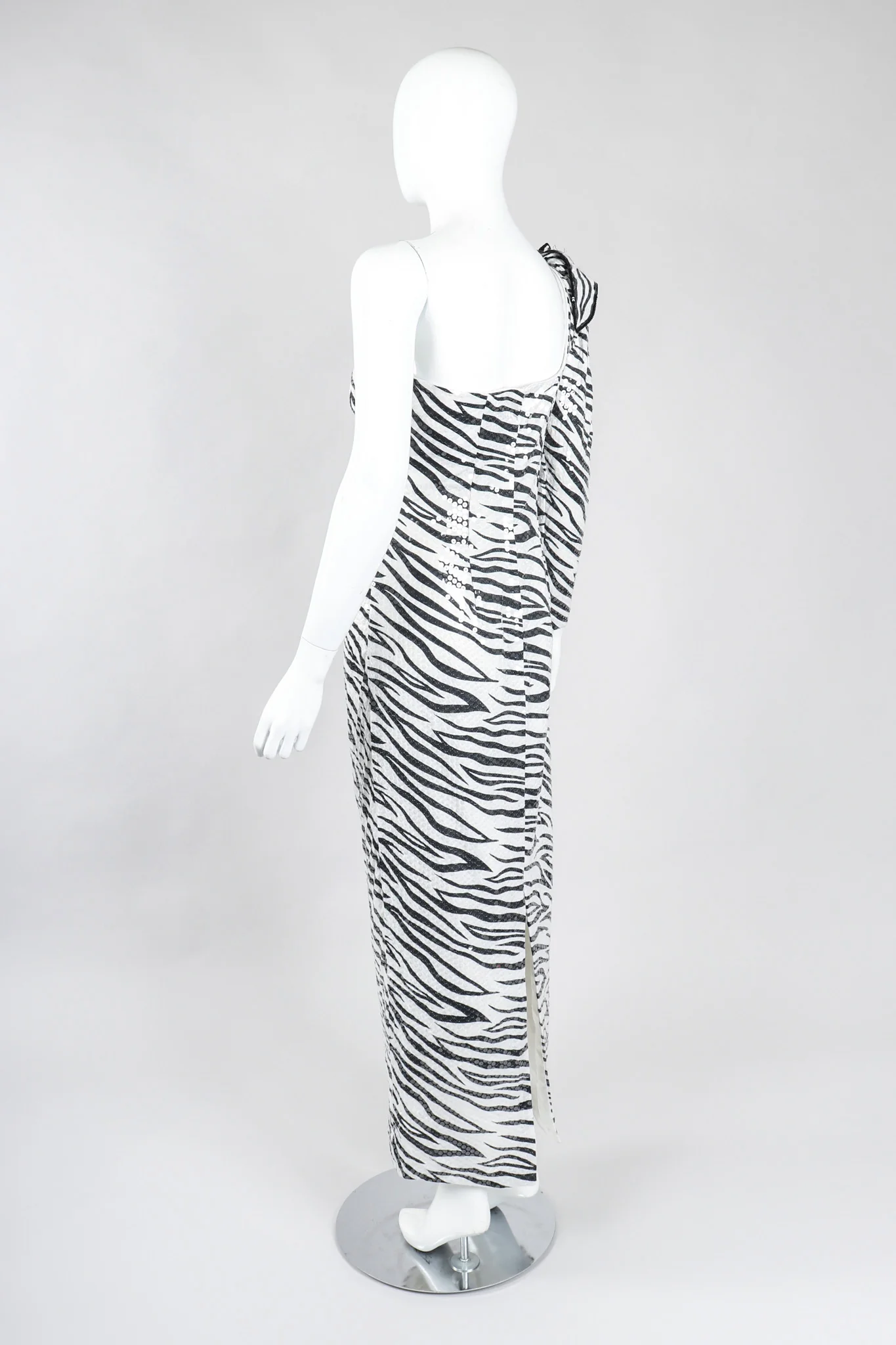One-Shoulder Zebra Sequin Gown - Image 6