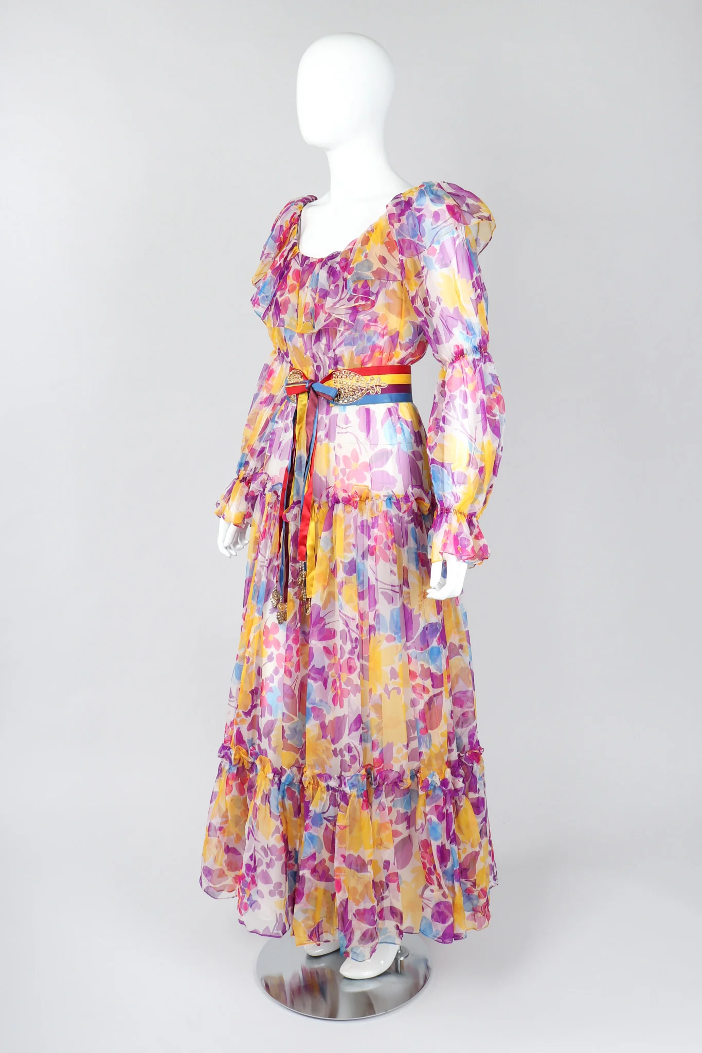 Organza Floral Peasant Dress - Image 3