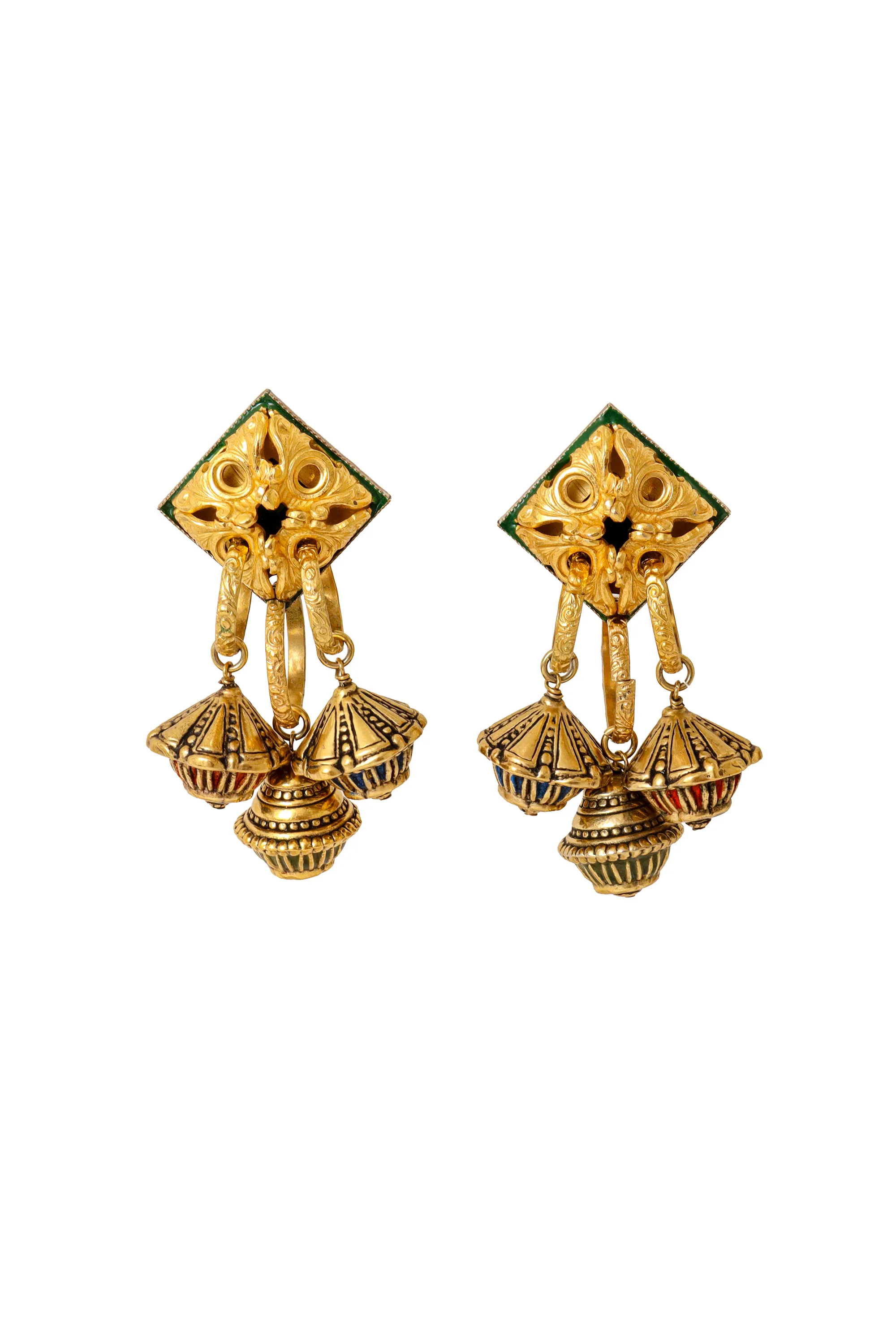 Ornate Enamel Charm Drop Earrings