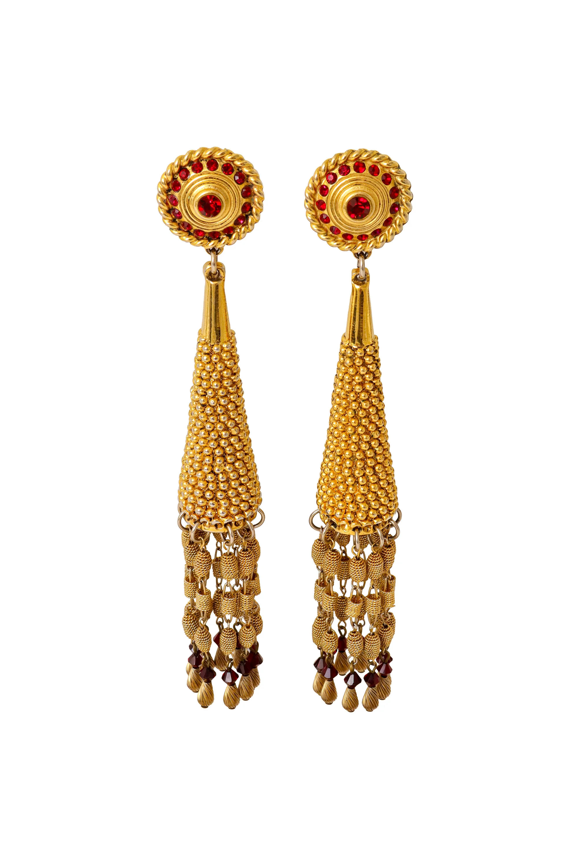Ornate Fringe Cone Tassel Drop Earrings