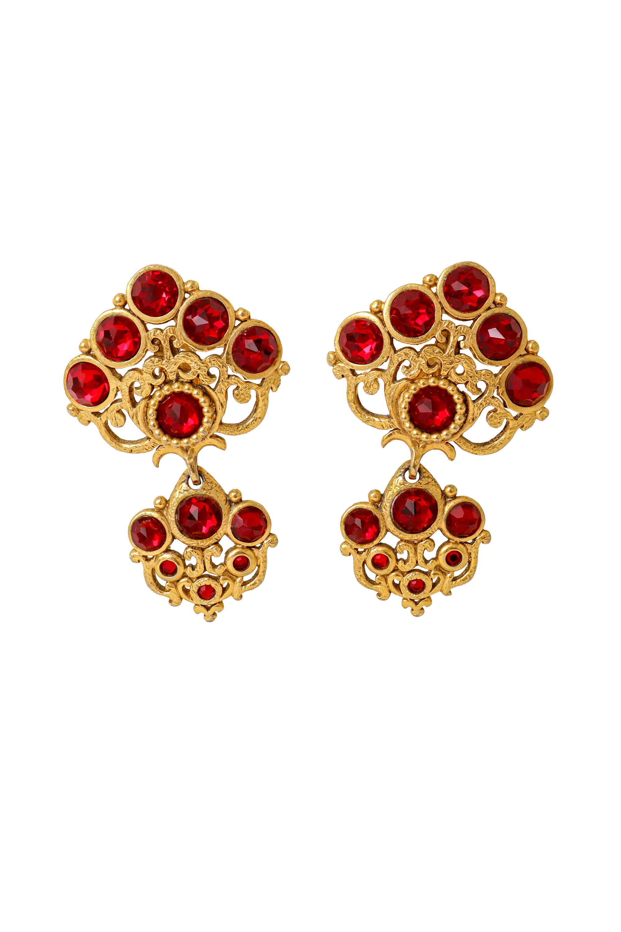 Ornate Round Crystal Drop Earrings