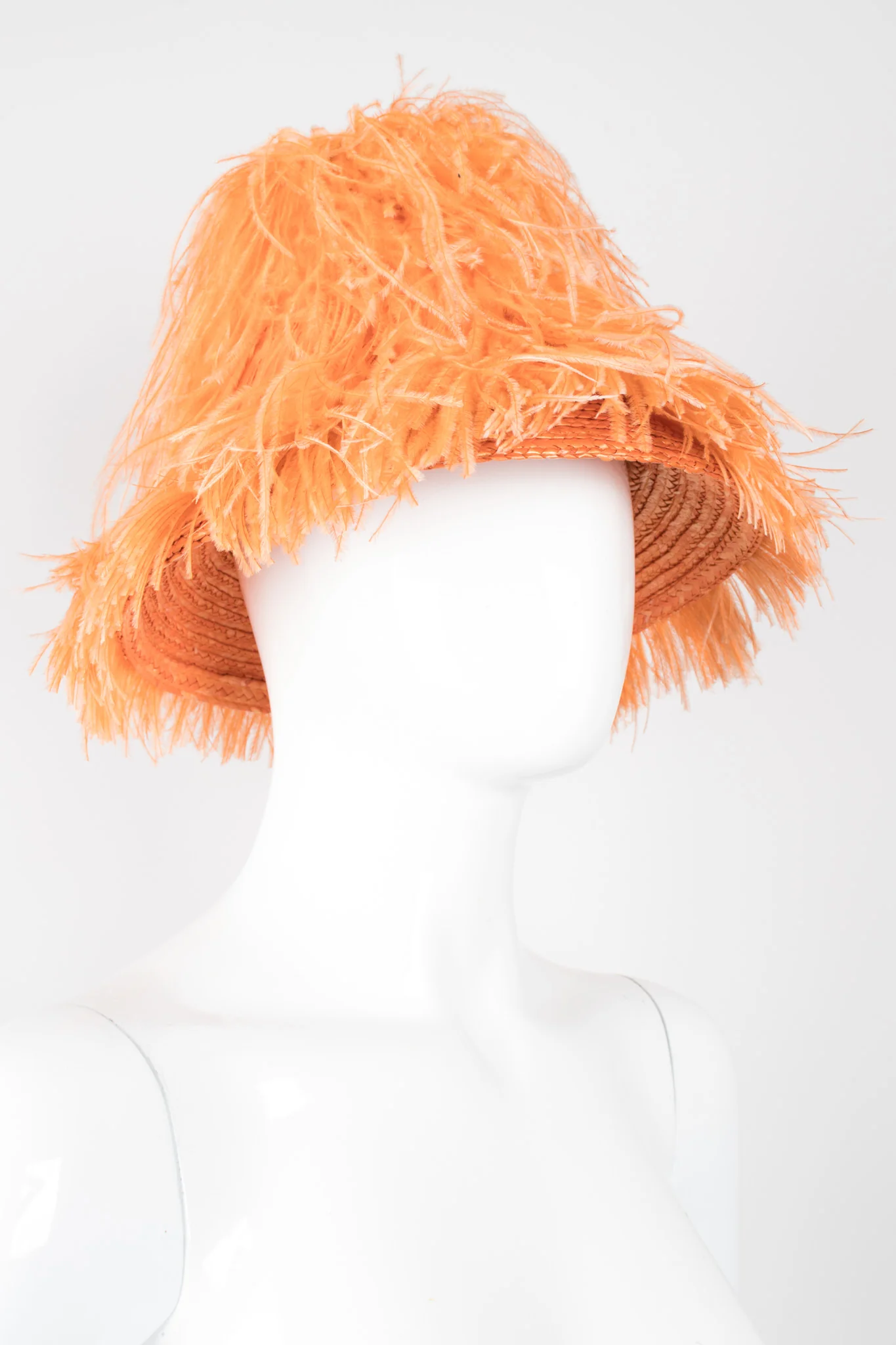 Ostrich Feather Straw Bucket Hat - Image 8