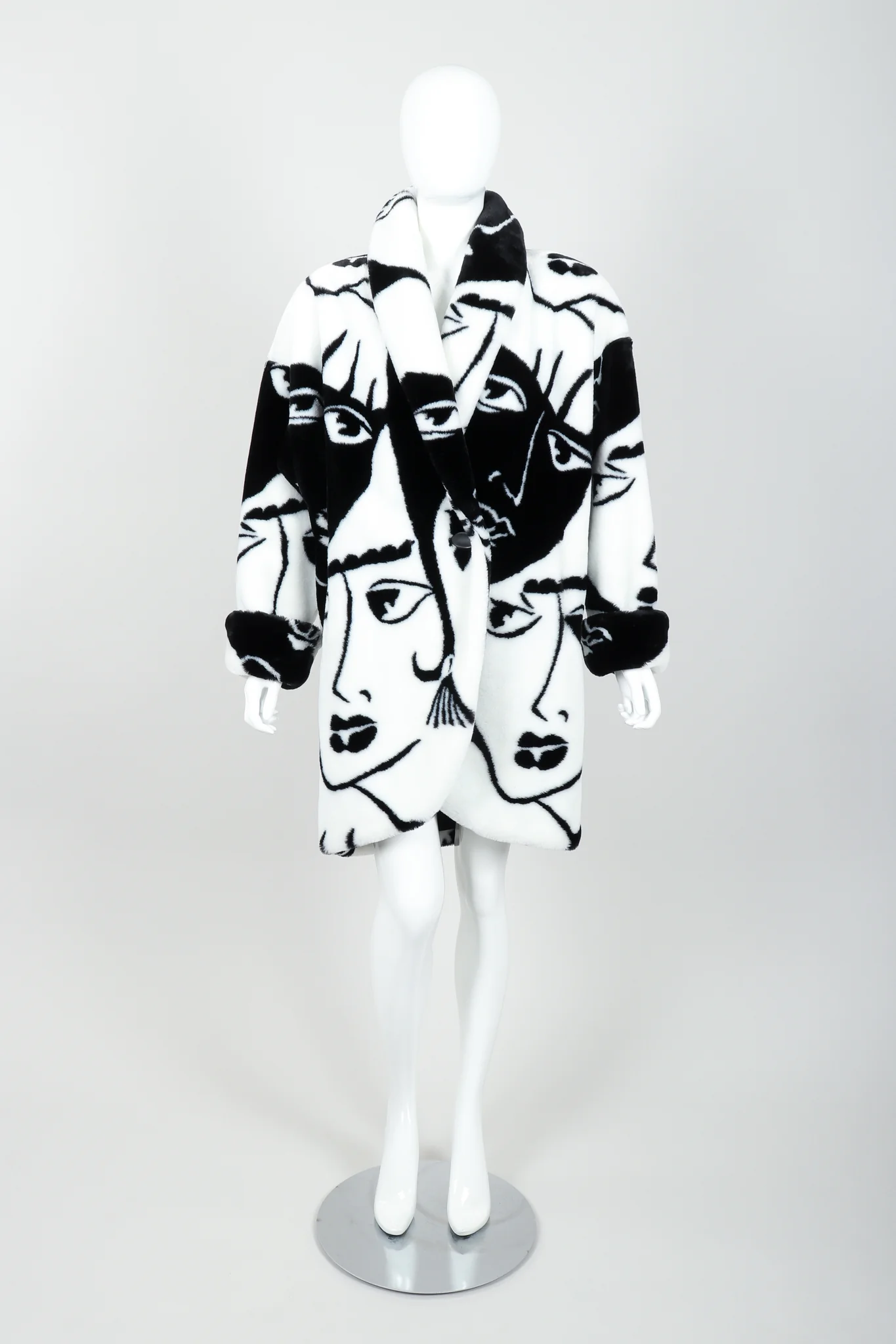 Graphic Faces Faux Fur Coat - Image 3