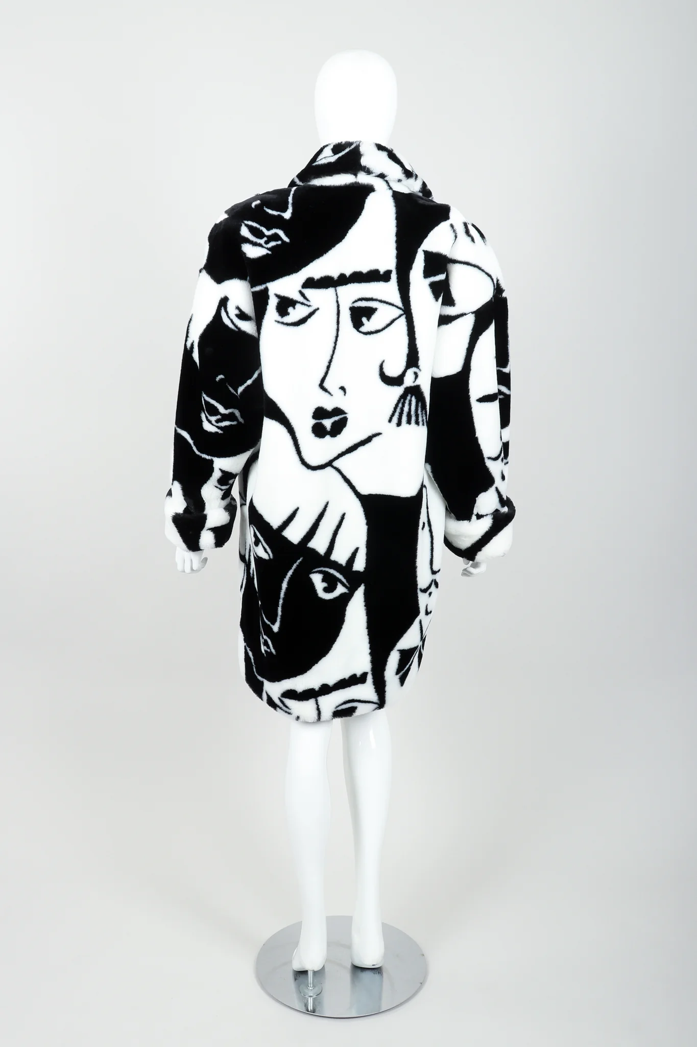 Graphic Faces Faux Fur Coat - Image 5