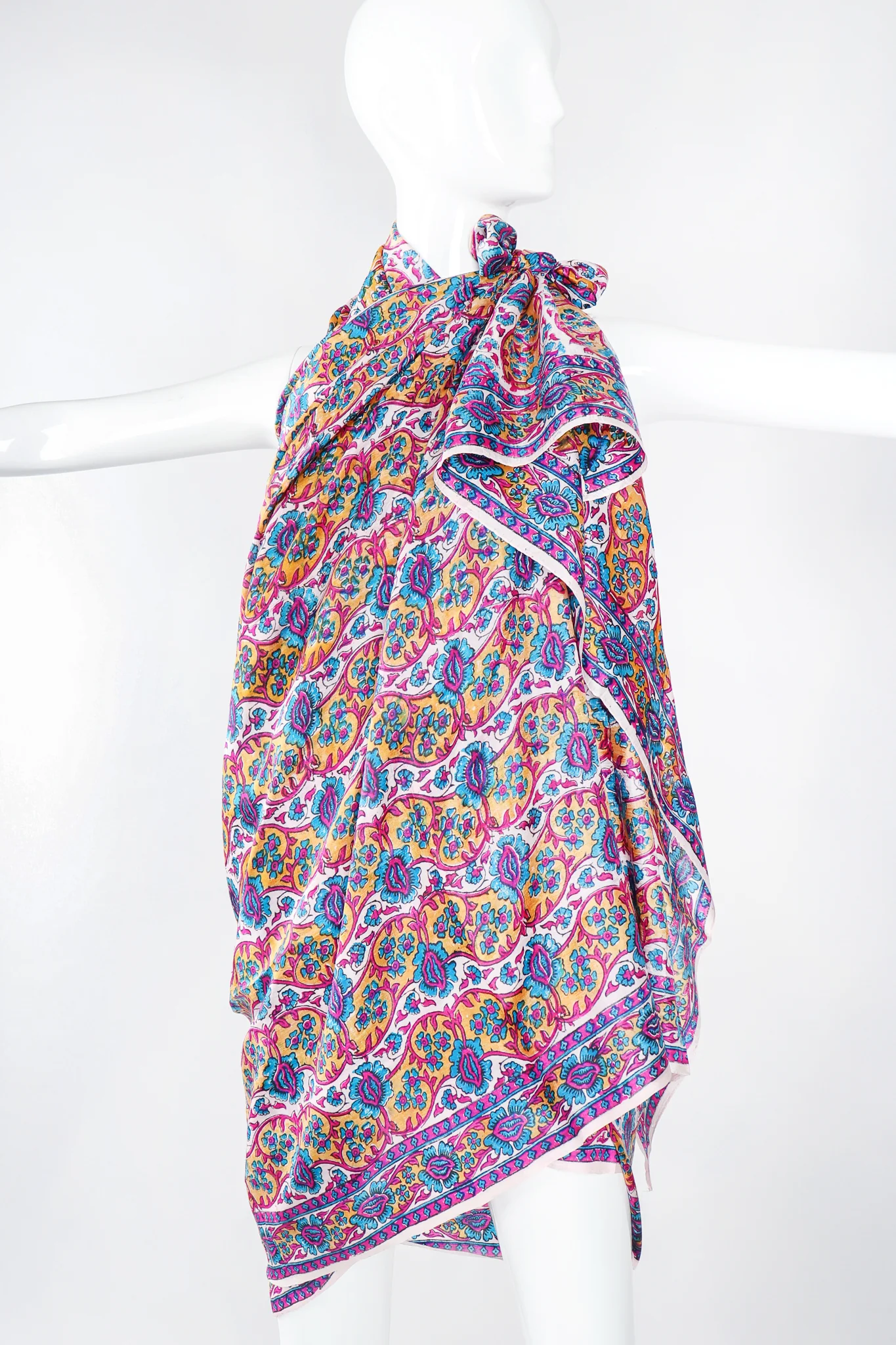 Oversized Handblocked Indian Silk Shawl - Image 6