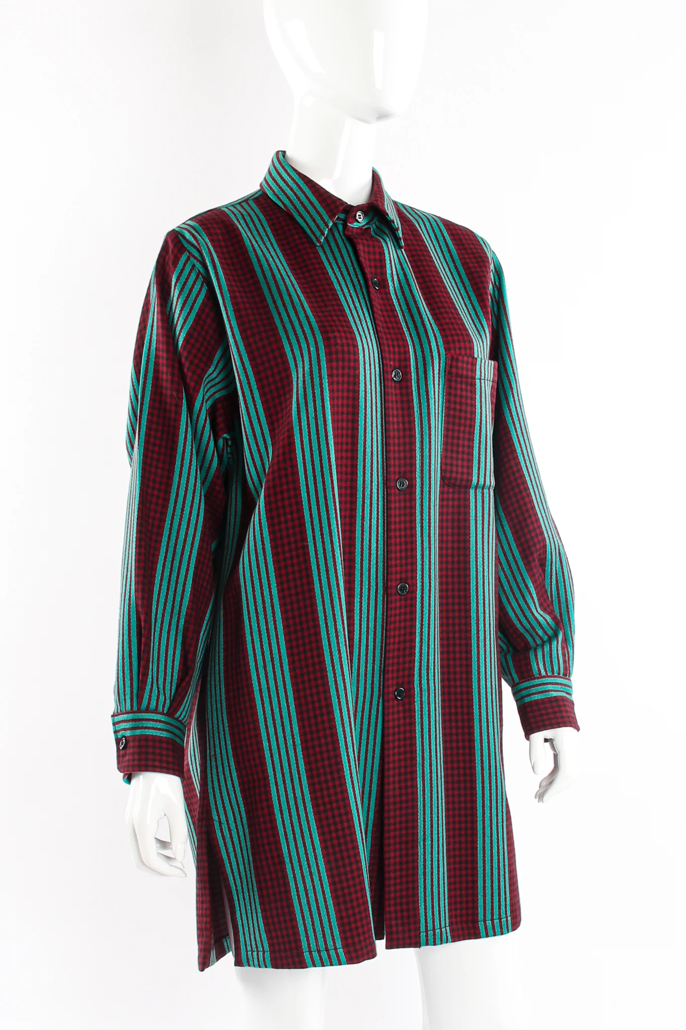 Oversized Striped Plaid Shirt - Image 3