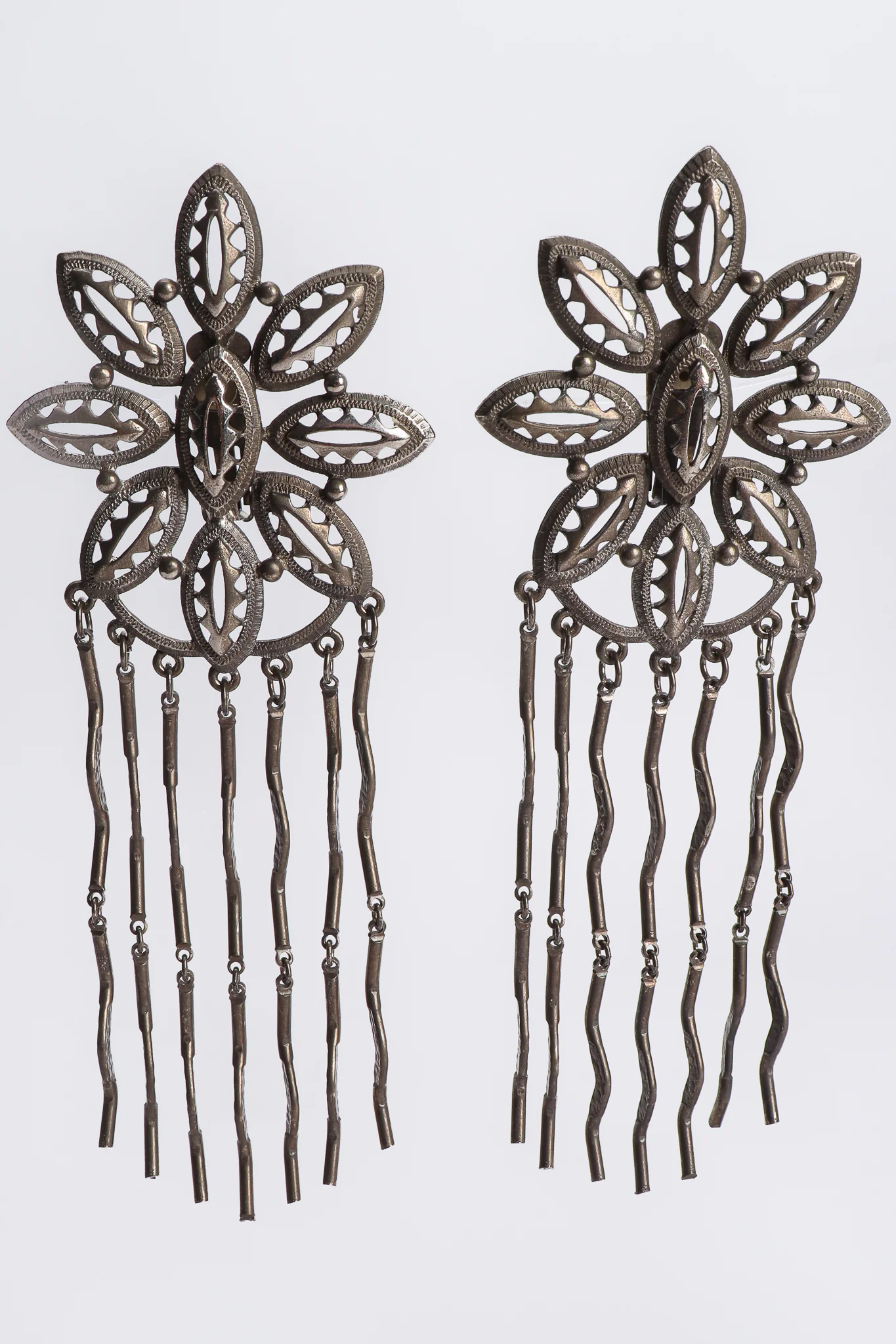 Oxidized Flower Fringe Earrings - Image 2