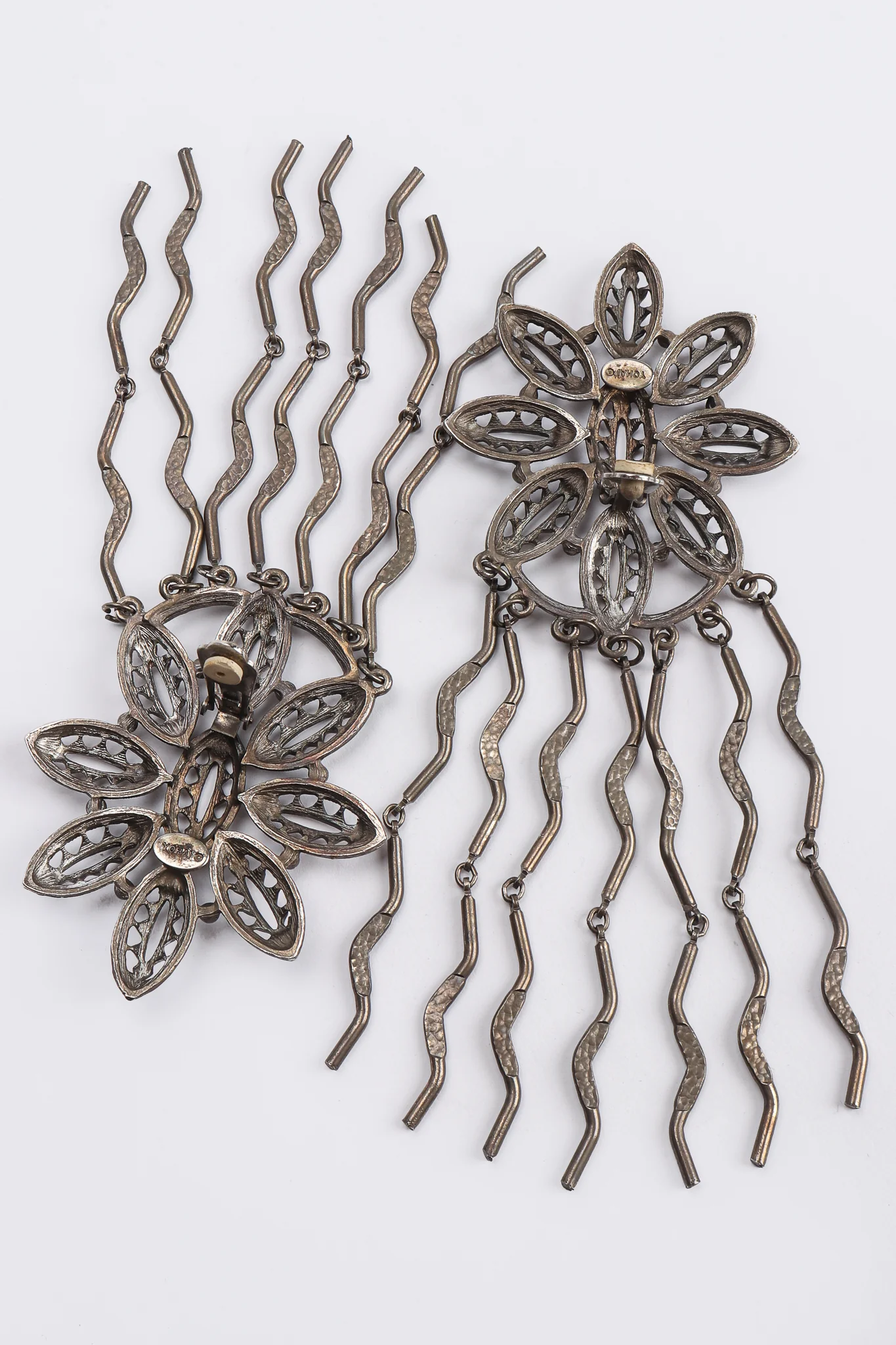 Oxidized Flower Fringe Earrings - Image 5