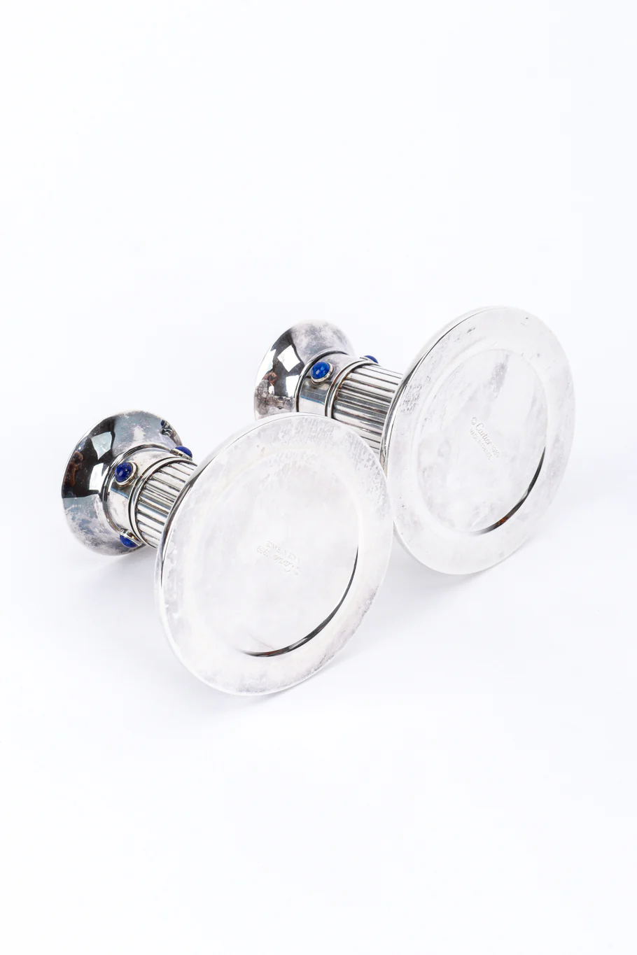 Pair of Silver Plated Lapis Candle Holders - Image 5