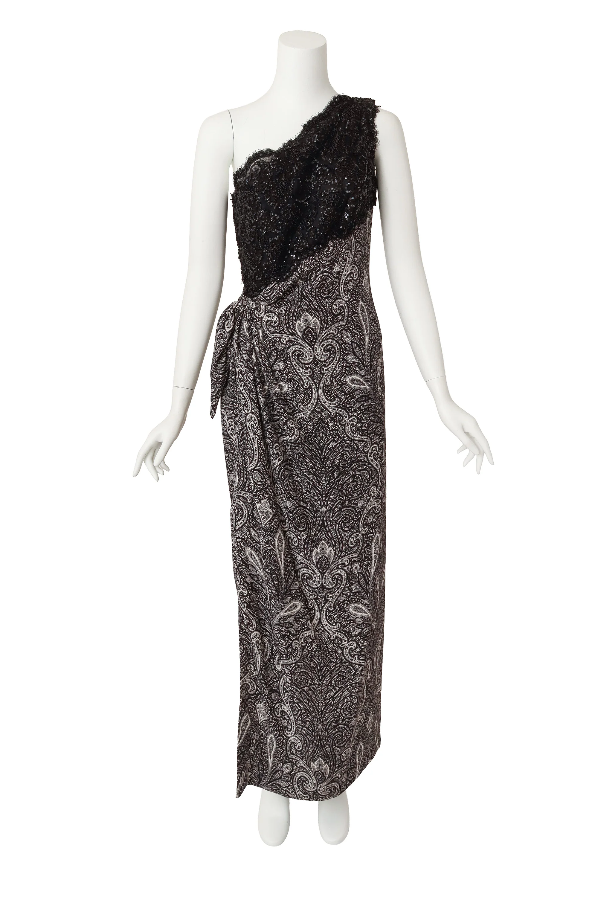 Paisley One-Shoulder Beaded Dress