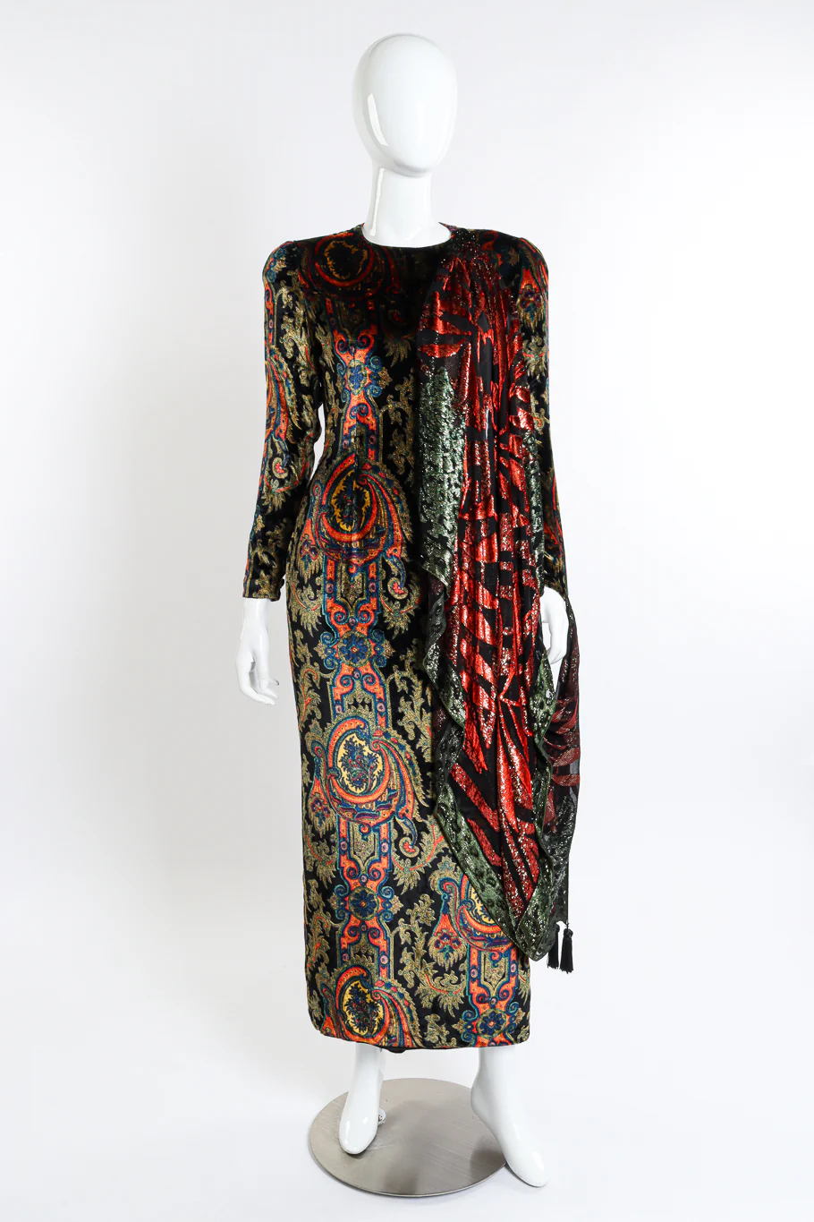 Paisley Silk Velvet Shawl Dress