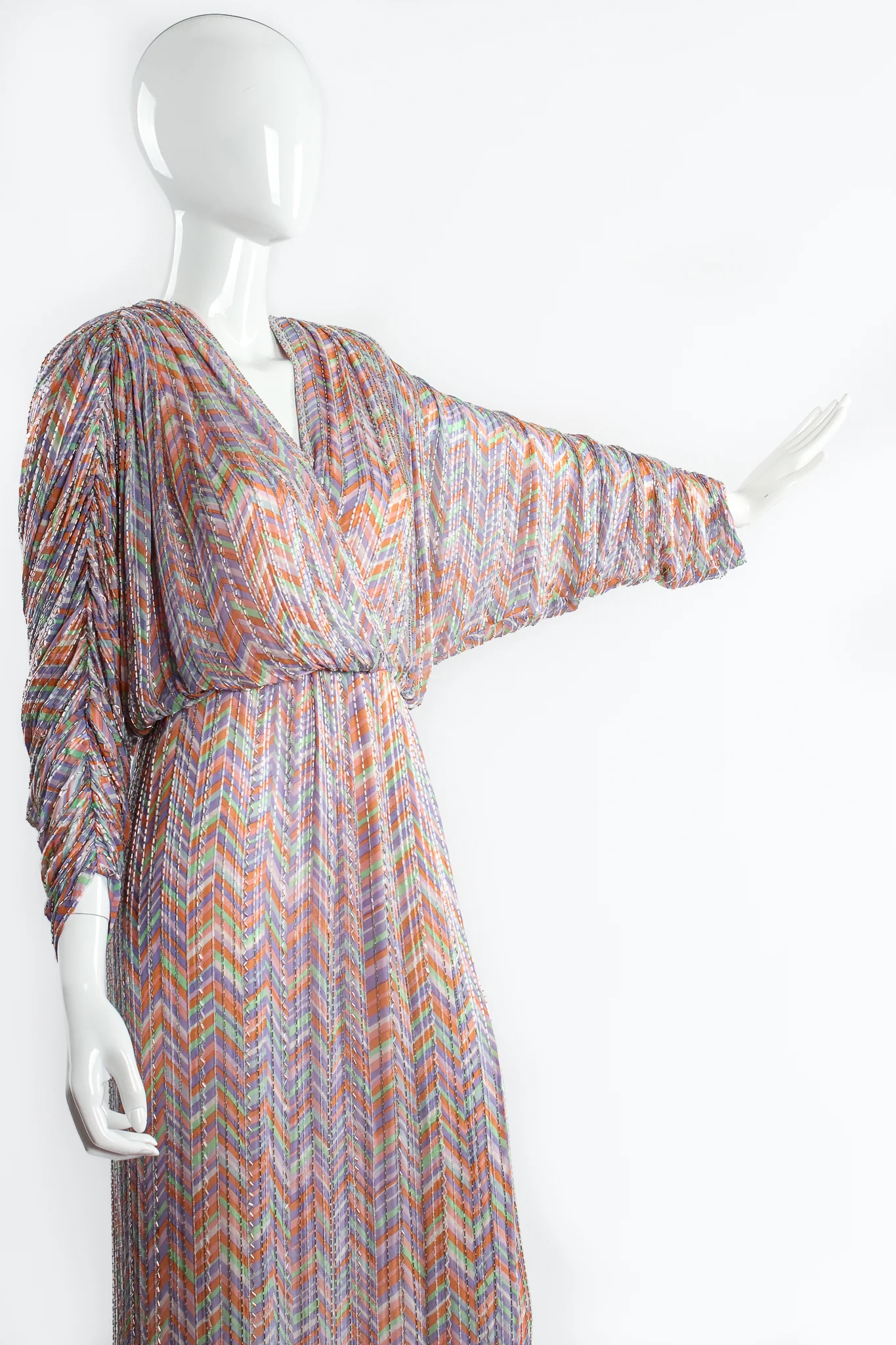 Batwing Beaded Pastel Chevron Gown - Image 5