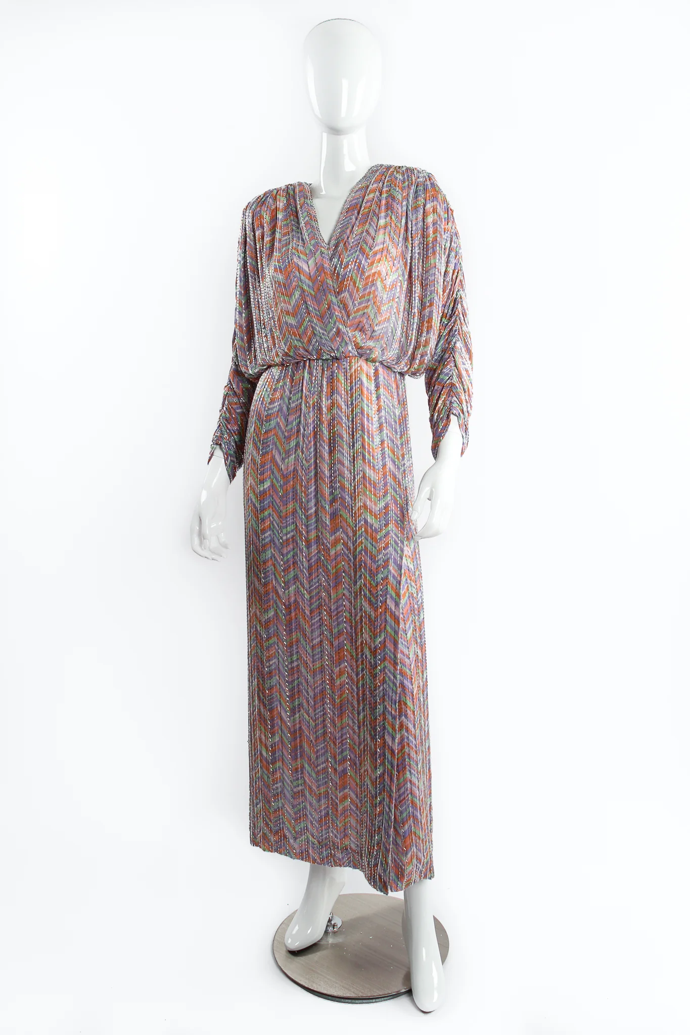 Batwing Beaded Pastel Chevron Gown - Image 6