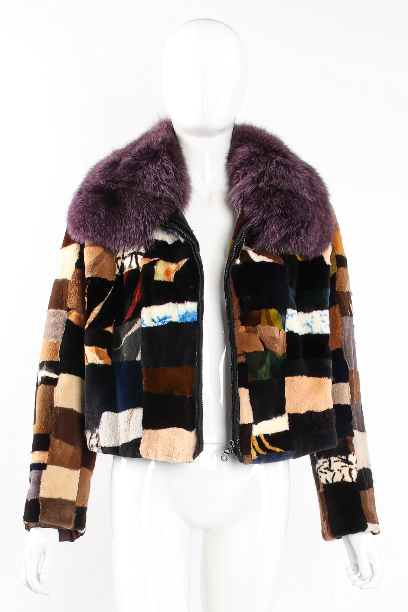 Patchwork Fur Collar Jacket - Image 13