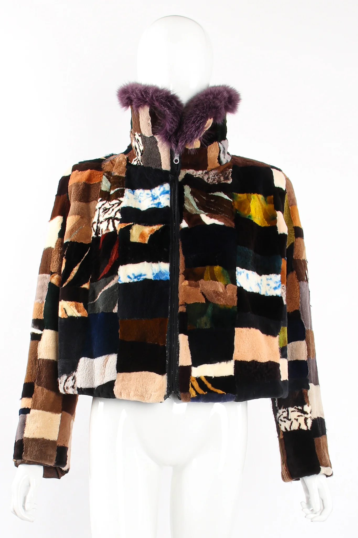 Patchwork Fur Collar Jacket - Image 14