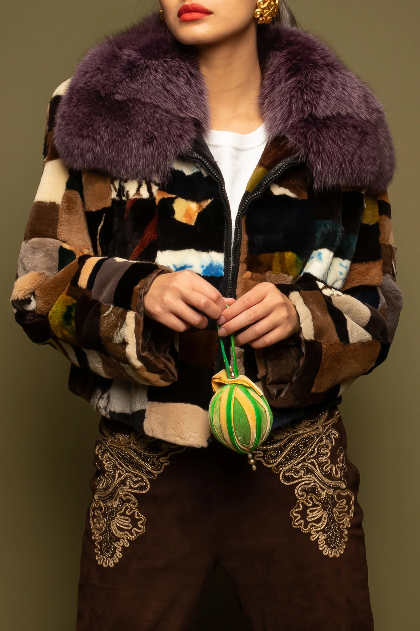 Patchwork Fur Collar Jacket - Image 2