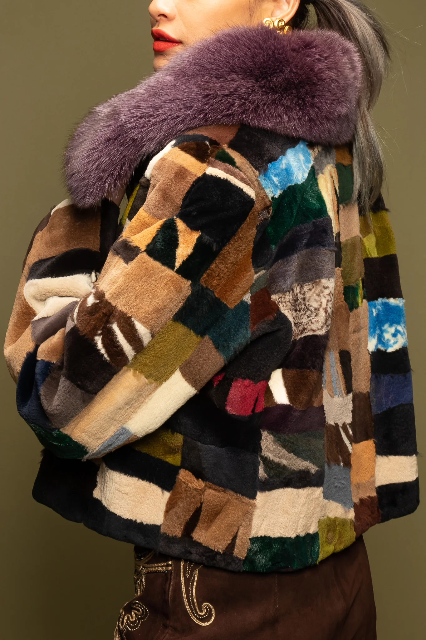Patchwork Fur Collar Jacket - Image 3