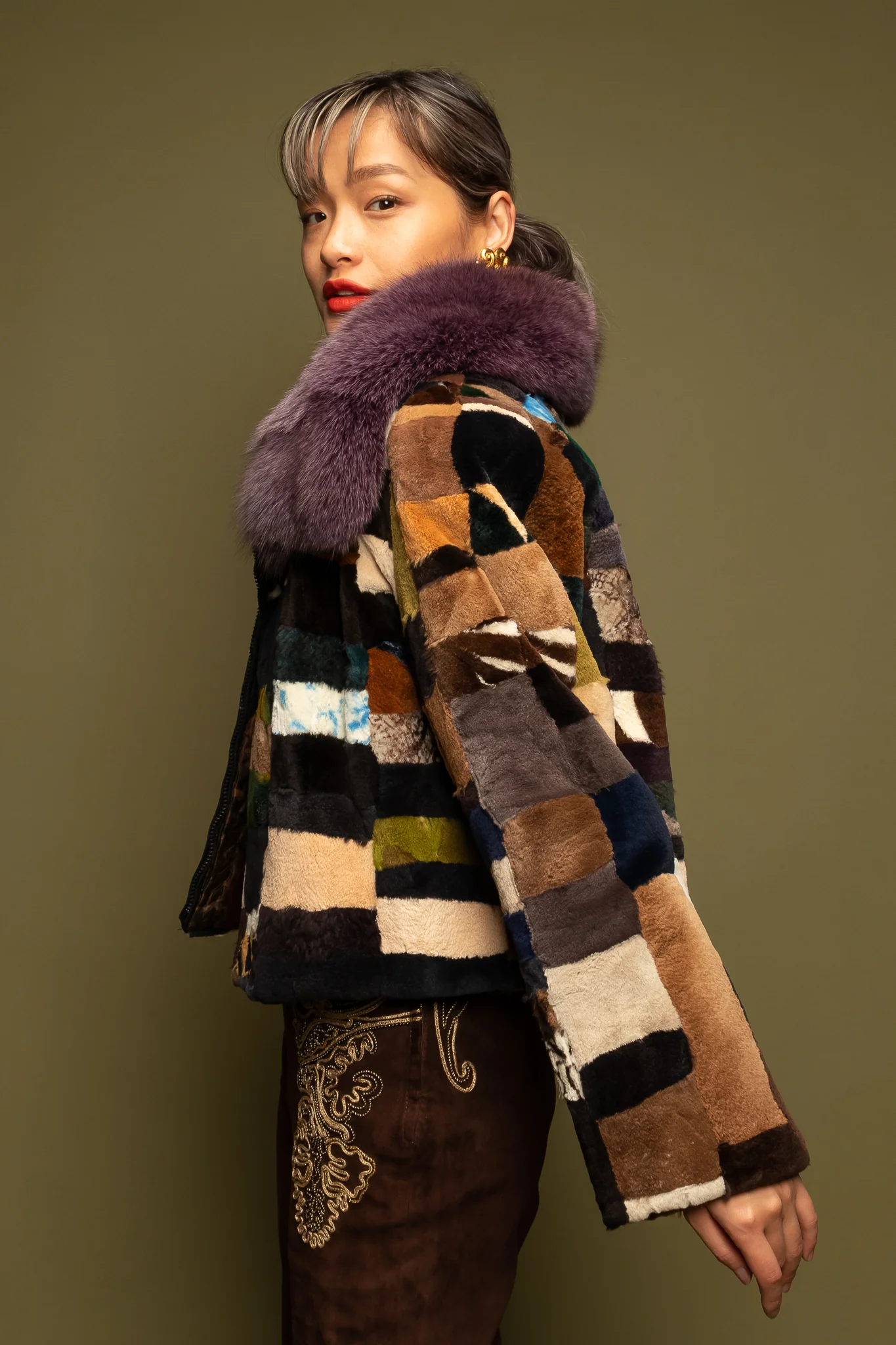 Patchwork Fur Collar Jacket - Image 5