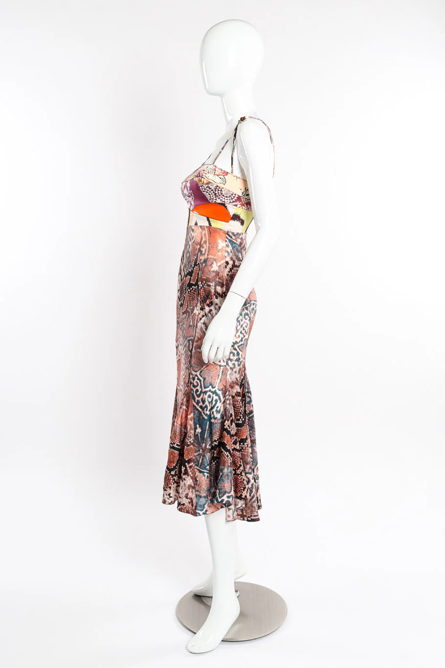 Patchwork Snake Print Silk Dress - Image 2