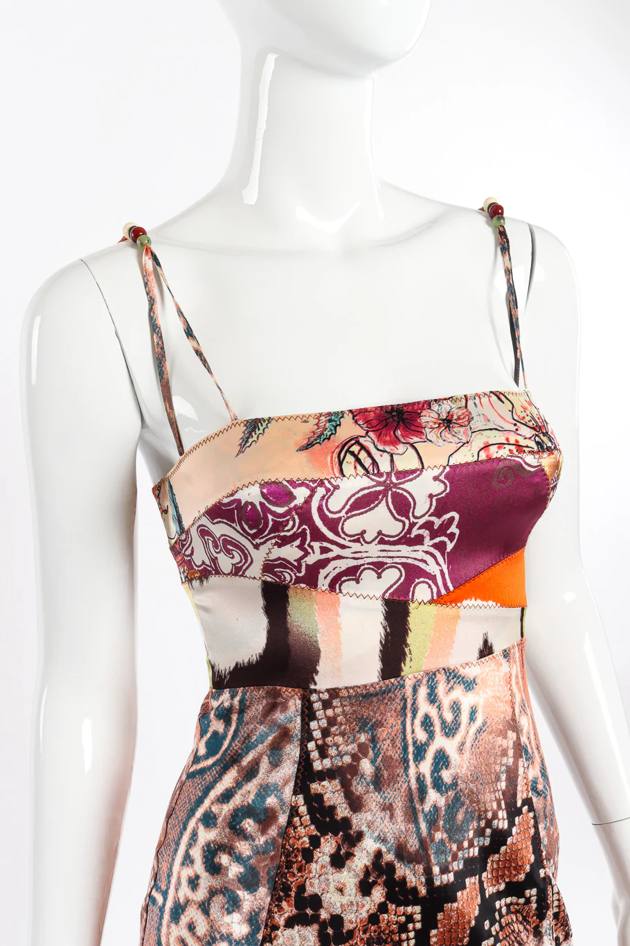 Patchwork Snake Print Silk Dress - Image 4