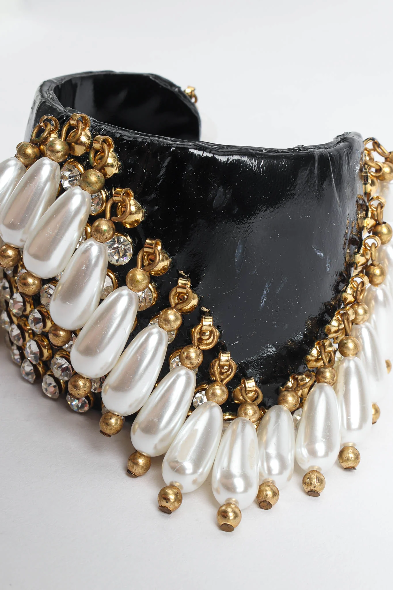 Patent Leather Rhinestone & Pearl Cuff - Image 6