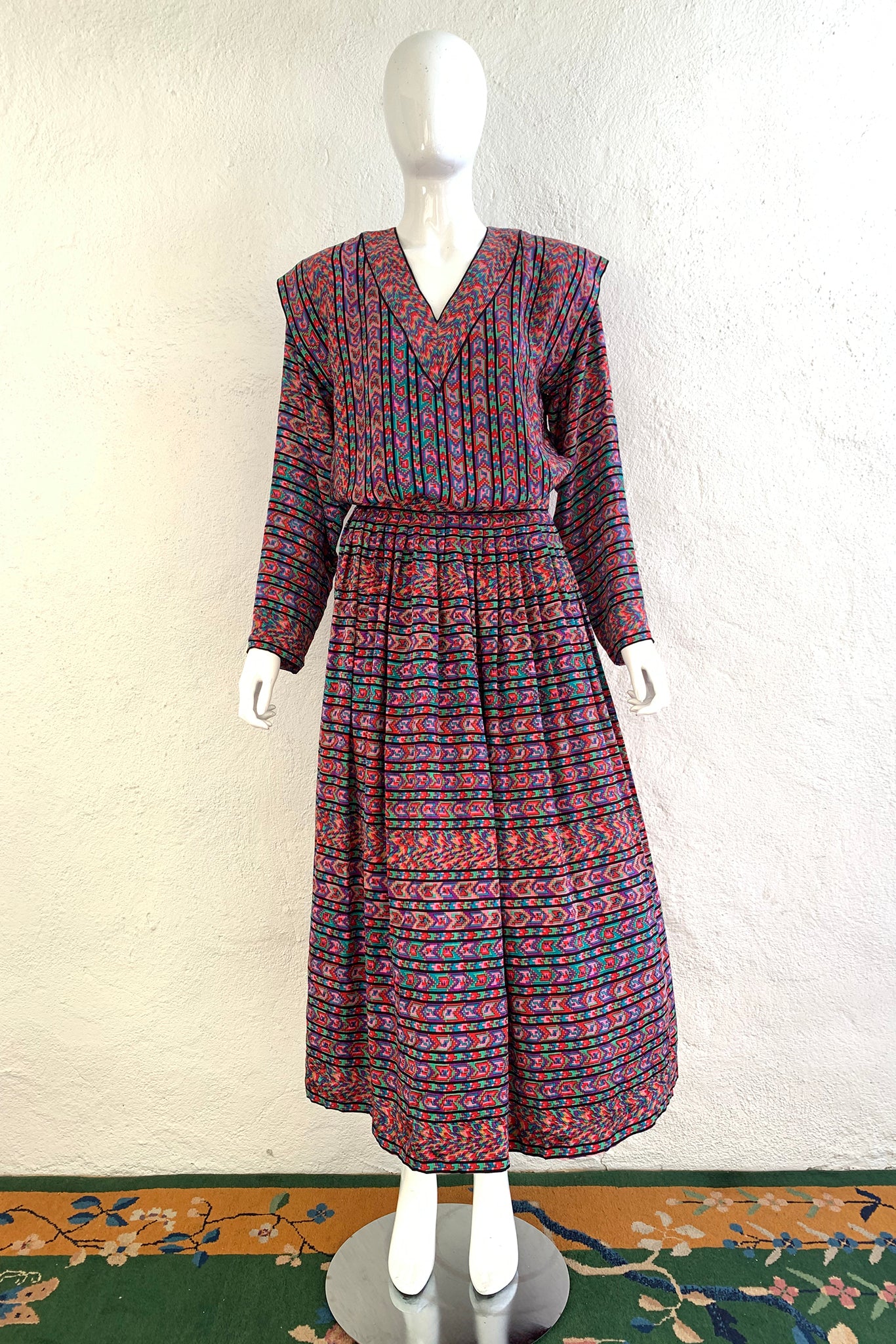 Printed Stripe Blouse & Skirt Set - Image 5