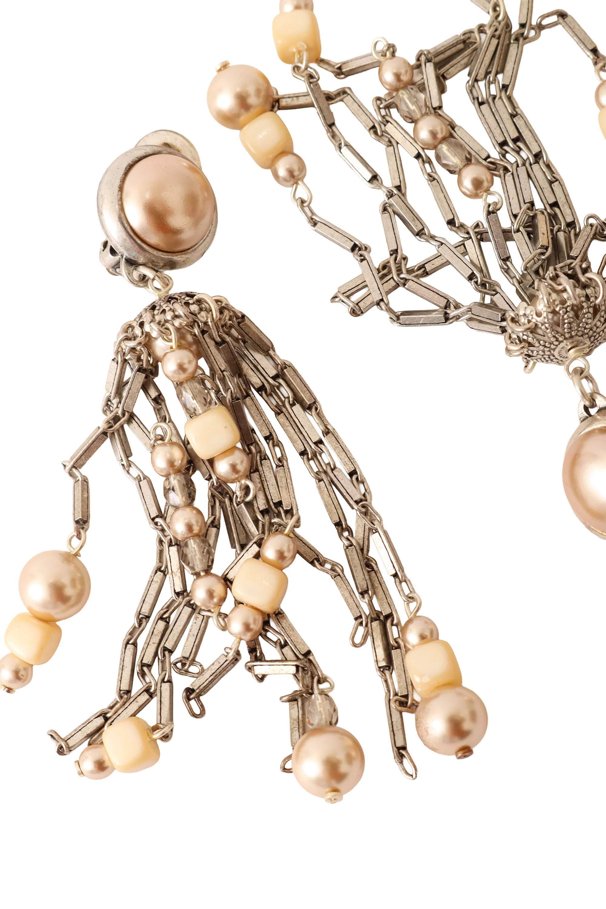 Pearl Bar Fringe Drop Earrings - Image 3
